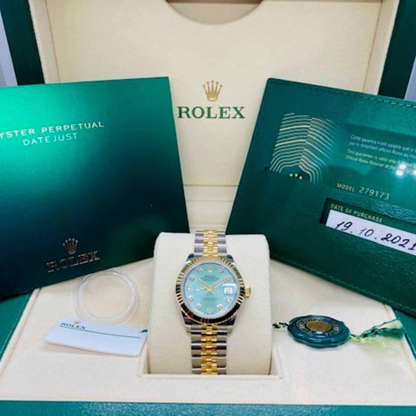 Rolex Lady-Datejust 279173-0015 (2021) - Green dial 28 mm Gold/Steel case (7/8)