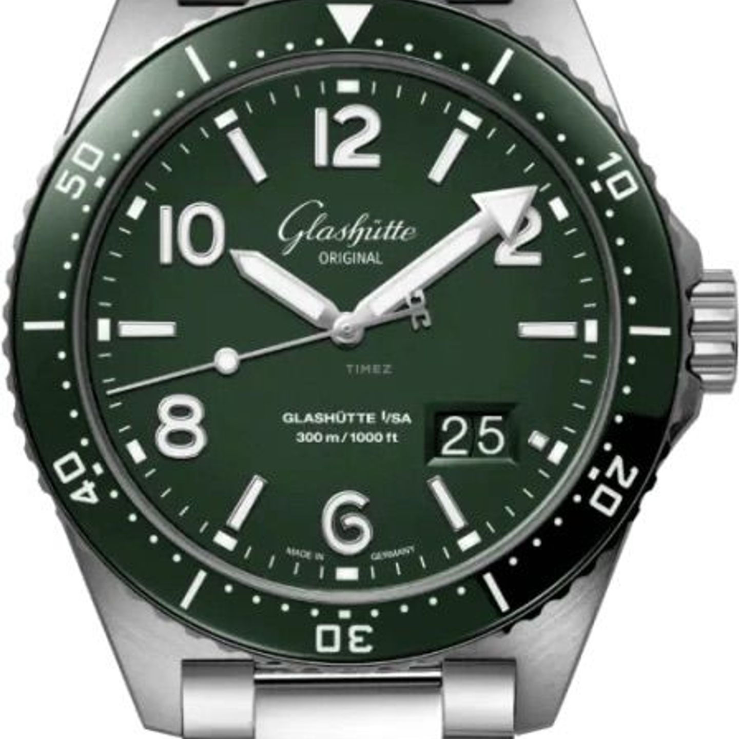 Glashütte Original SeaQ Panorama Date 1-36-13-07-83-70 (2024) - Groen wijzerplaat 43mm Staal (1/8)