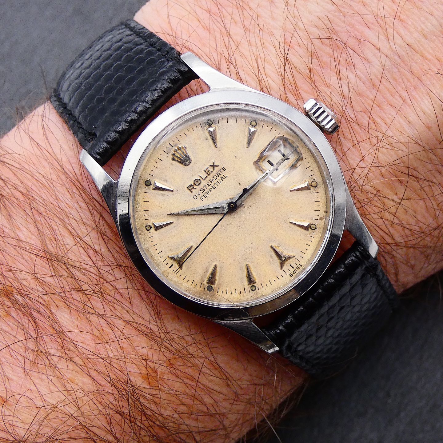 Rolex Oyster Perpetual Date 6518 (1954) - Black dial 34 mm Steel case (1/5)