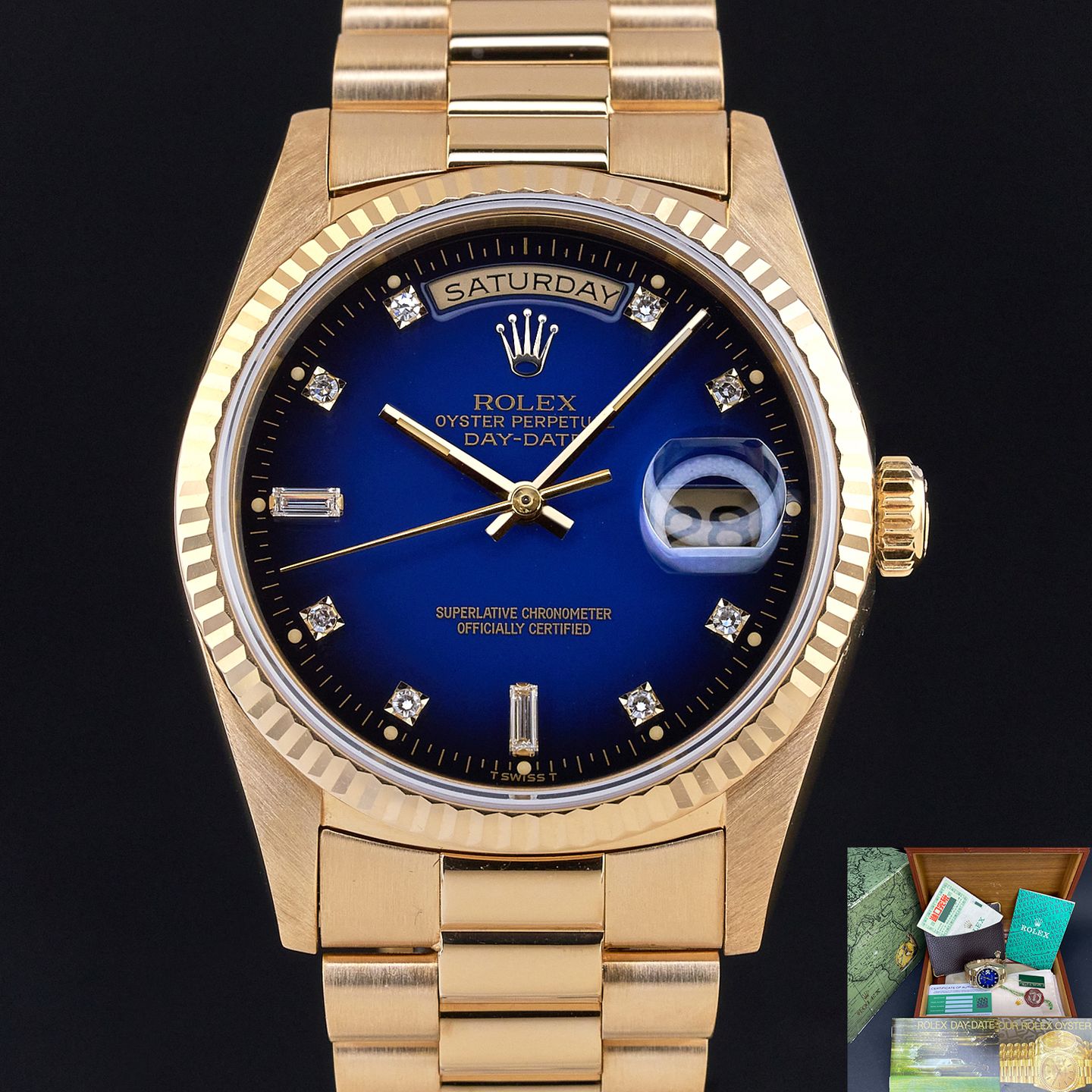 Rolex Day-Date 36 18238 (1989) - Blauw wijzerplaat 36mm Geelgoud (1/8)