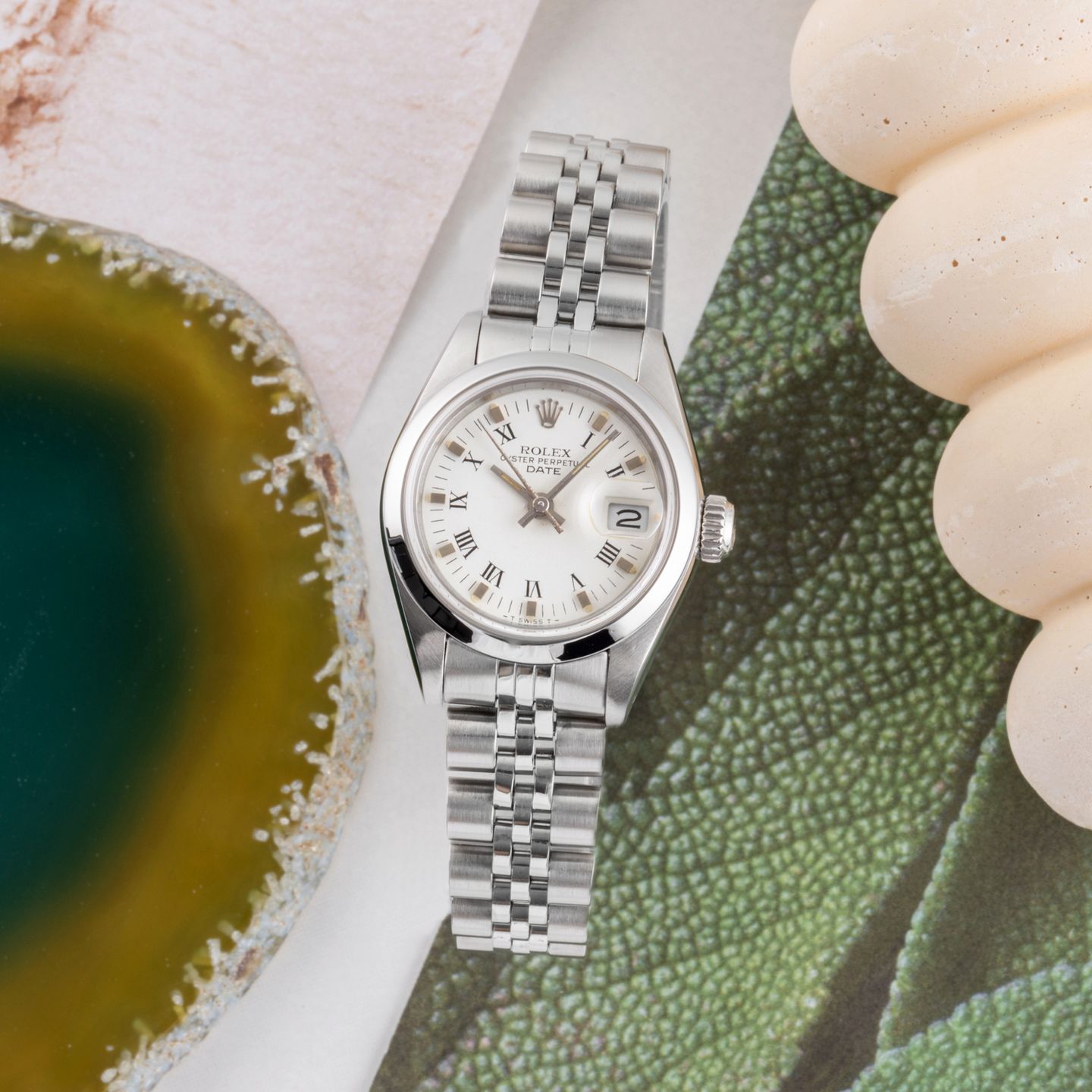 Rolex Oyster Perpetual Lady Date 69160 (Onbekend (willekeurig serienummer)) - 26mm Staal (1/8)