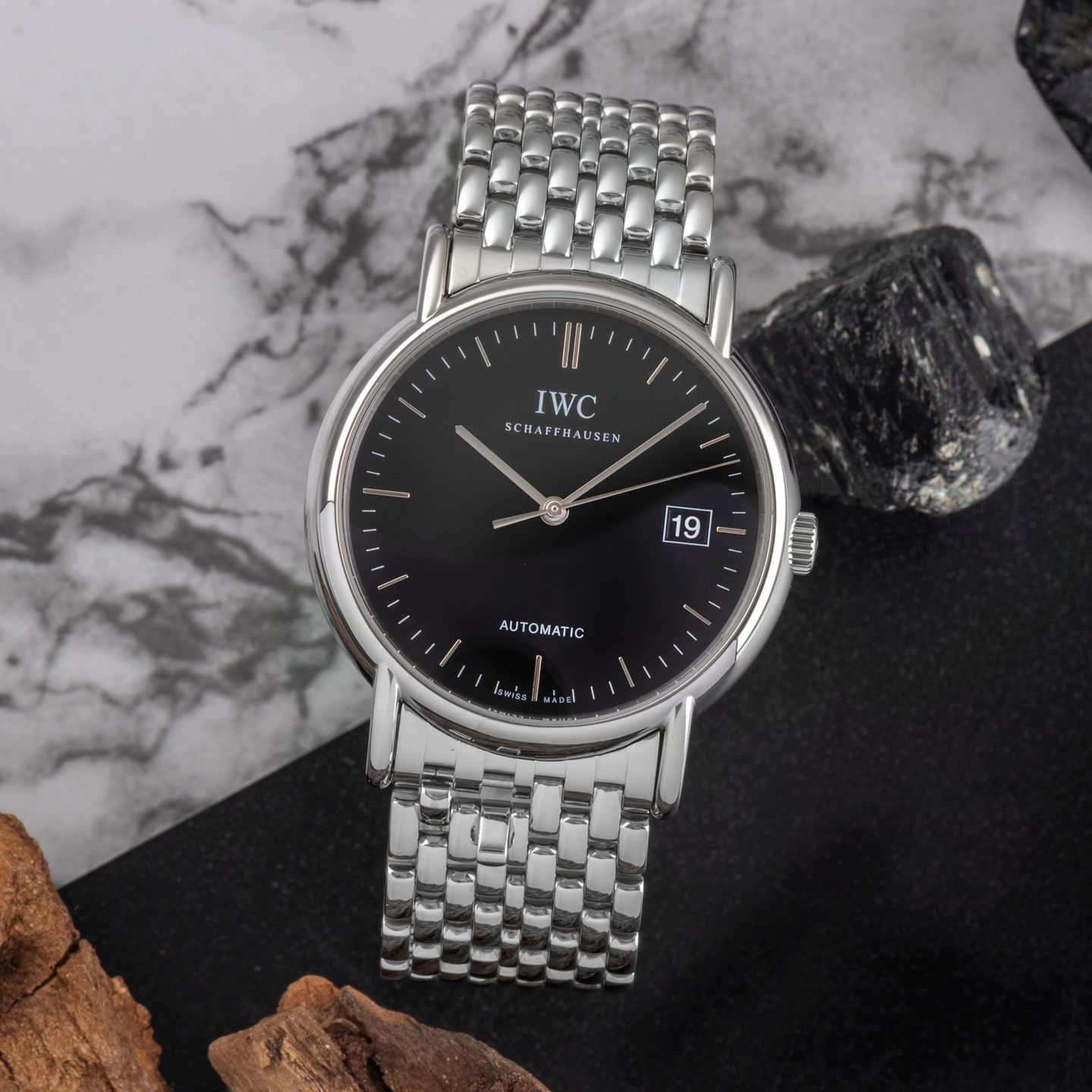 IWC Portofino Automatic IW353306 (Onbekend (willekeurig serienummer)) - Zwart wijzerplaat 38mm Staal (1/8)