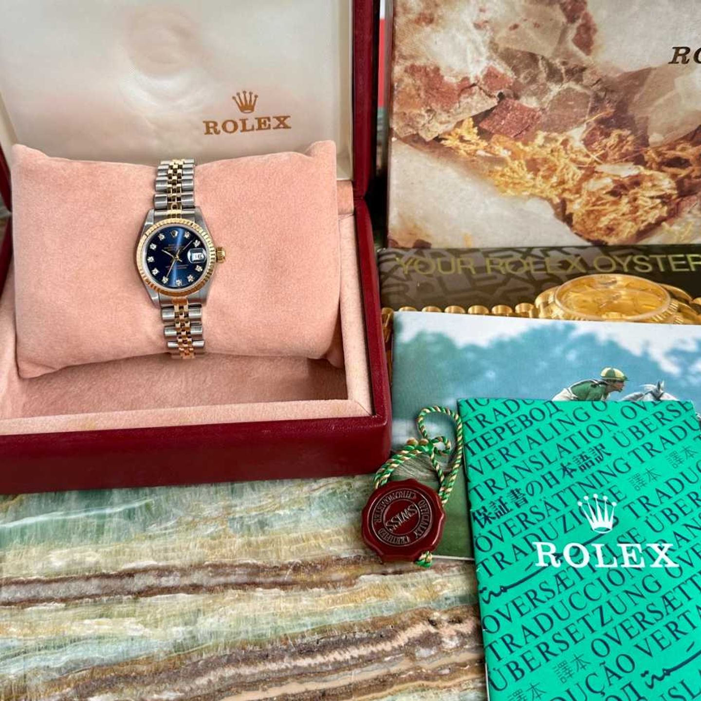 Rolex Lady-Datejust 69173G (1993) - Blue dial 26 mm Gold/Steel case (4/8)