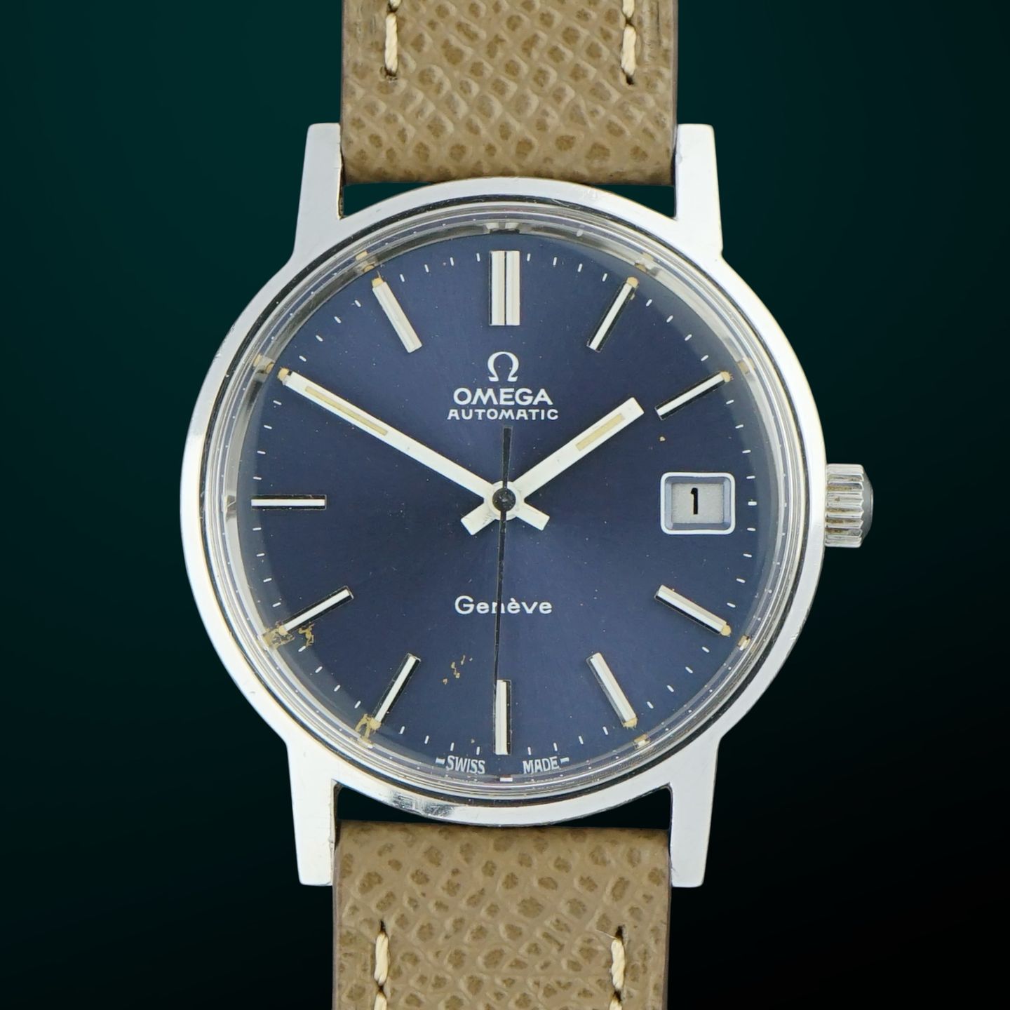 Omega Genève 166.0163 (1973) - Blue dial 35 mm Steel case (1/8)