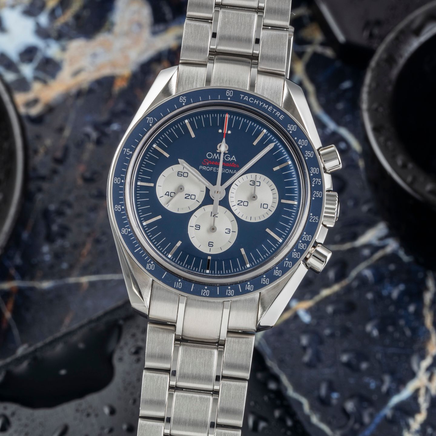 Omega Speedmaster Professional Moonwatch 522.30.42.30.03.001 (Unknown (random serial)) - Blue dial 42 mm Steel case (3/8)