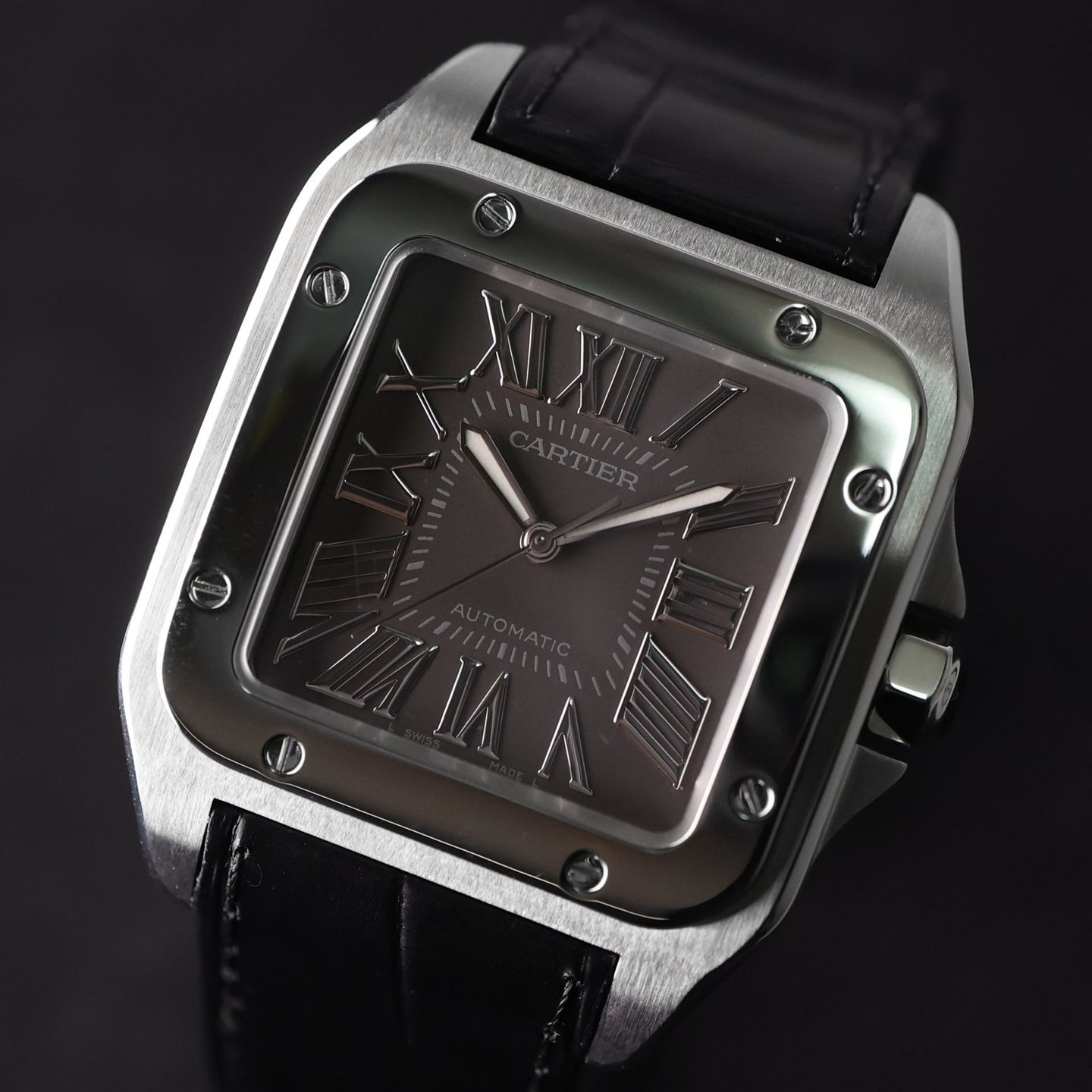 Cartier Santos 100 2656 (Onbekend (willekeurig serienummer)) - Grijs wijzerplaat 38mm Staal (2/3)