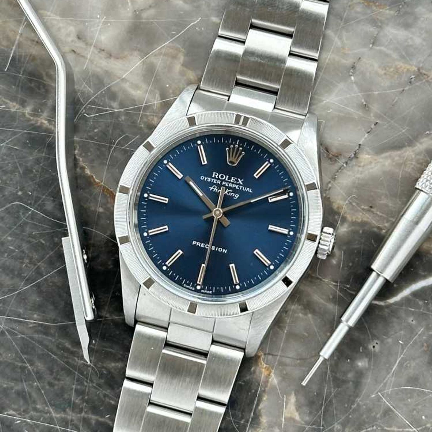 Rolex Air-King 14010 (2000) - Blue dial 34 mm Steel case (1/8)