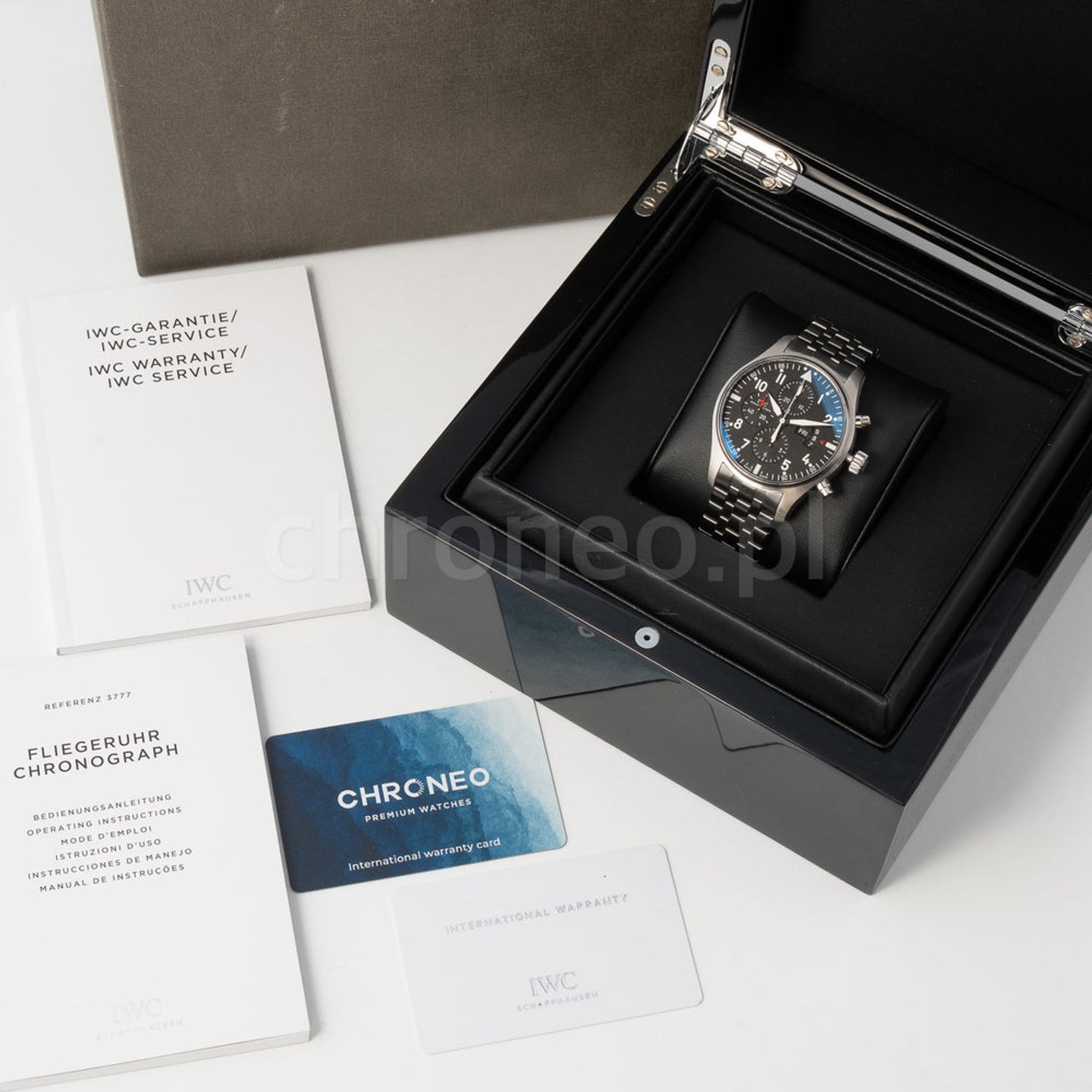 IWC Pilot Chronograph IW377704 (Onbekend (willekeurig serienummer)) - Zwart wijzerplaat 43mm Staal (8/8)