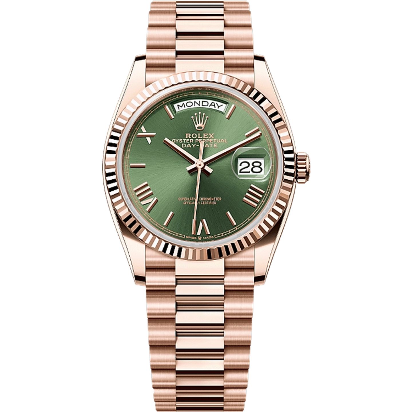Rolex Day-Date 36 128235 (2025) - Groen wijzerplaat 36mm Roségoud (1/1)