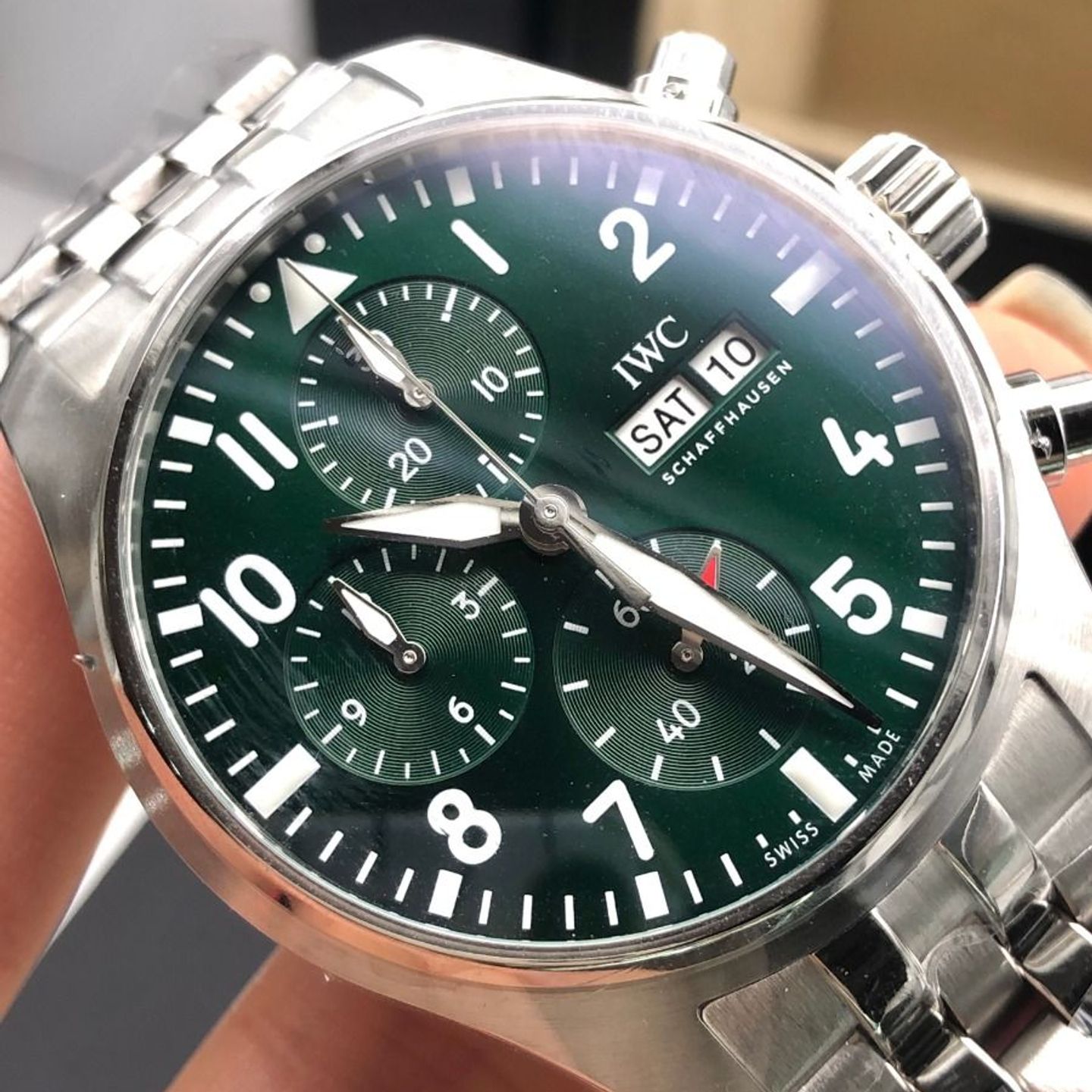 IWC Pilot Chronograph IW388104 (2022) - Groen wijzerplaat 41mm Staal (7/8)