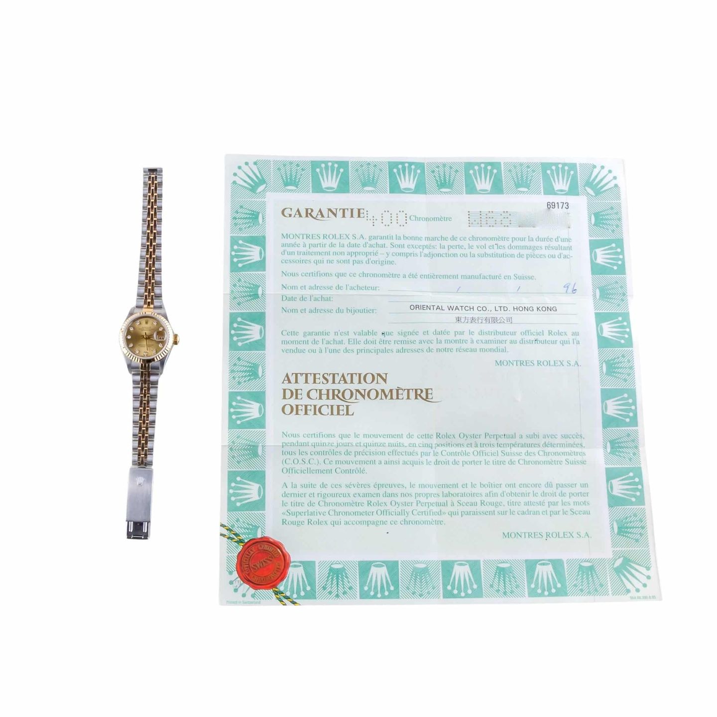 Rolex Lady-Datejust 69173 (1995) - Champagne dial 26 mm Gold/Steel case (8/8)