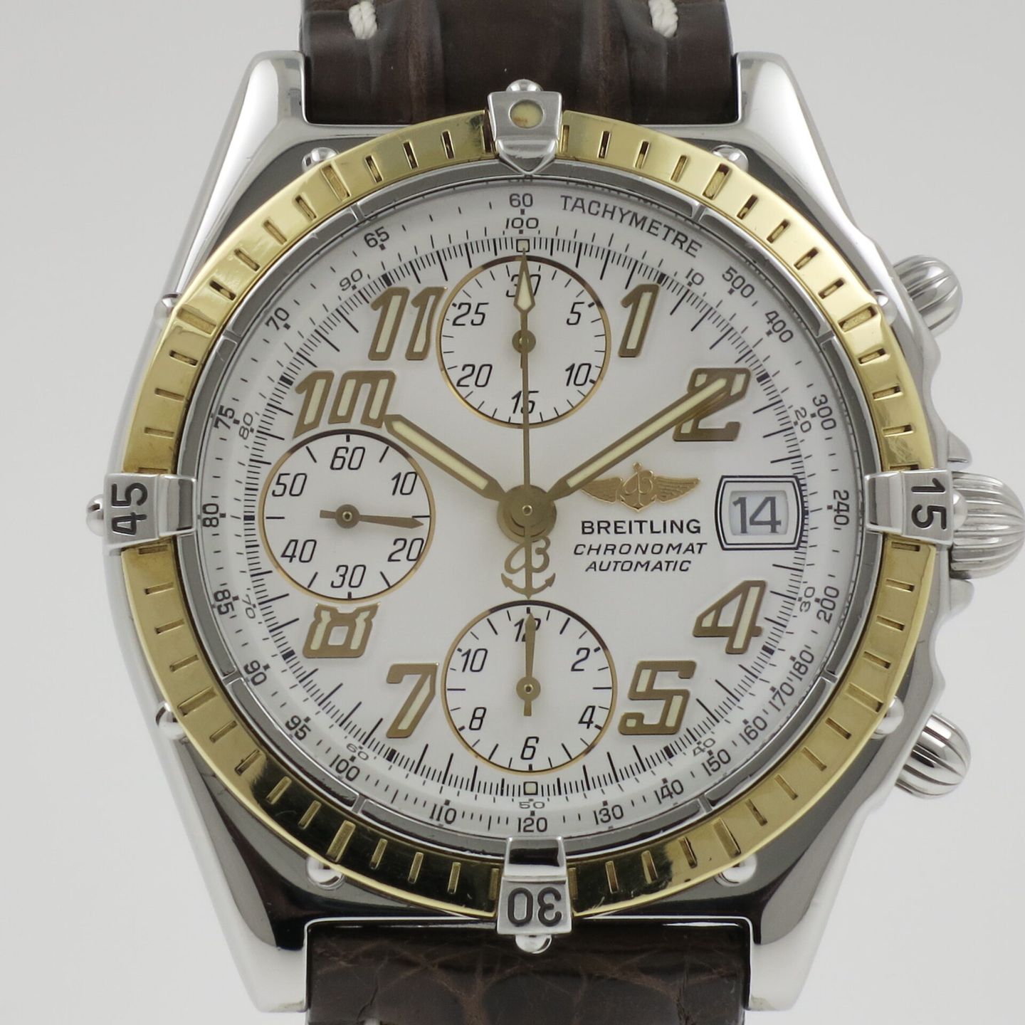 Breitling Chronomat D13050.1 (Unknown (random serial)) - White dial 45 mm Gold/Steel case (1/4)