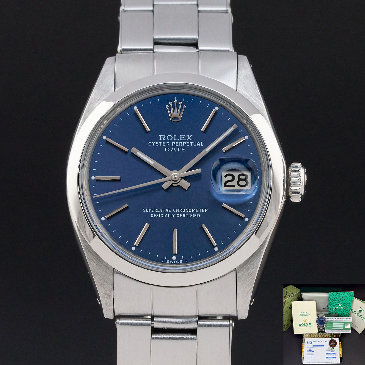 Rolex Oyster Perpetual Date 1500 (1969) - Blauw wijzerplaat 34mm Staal (1/8)
