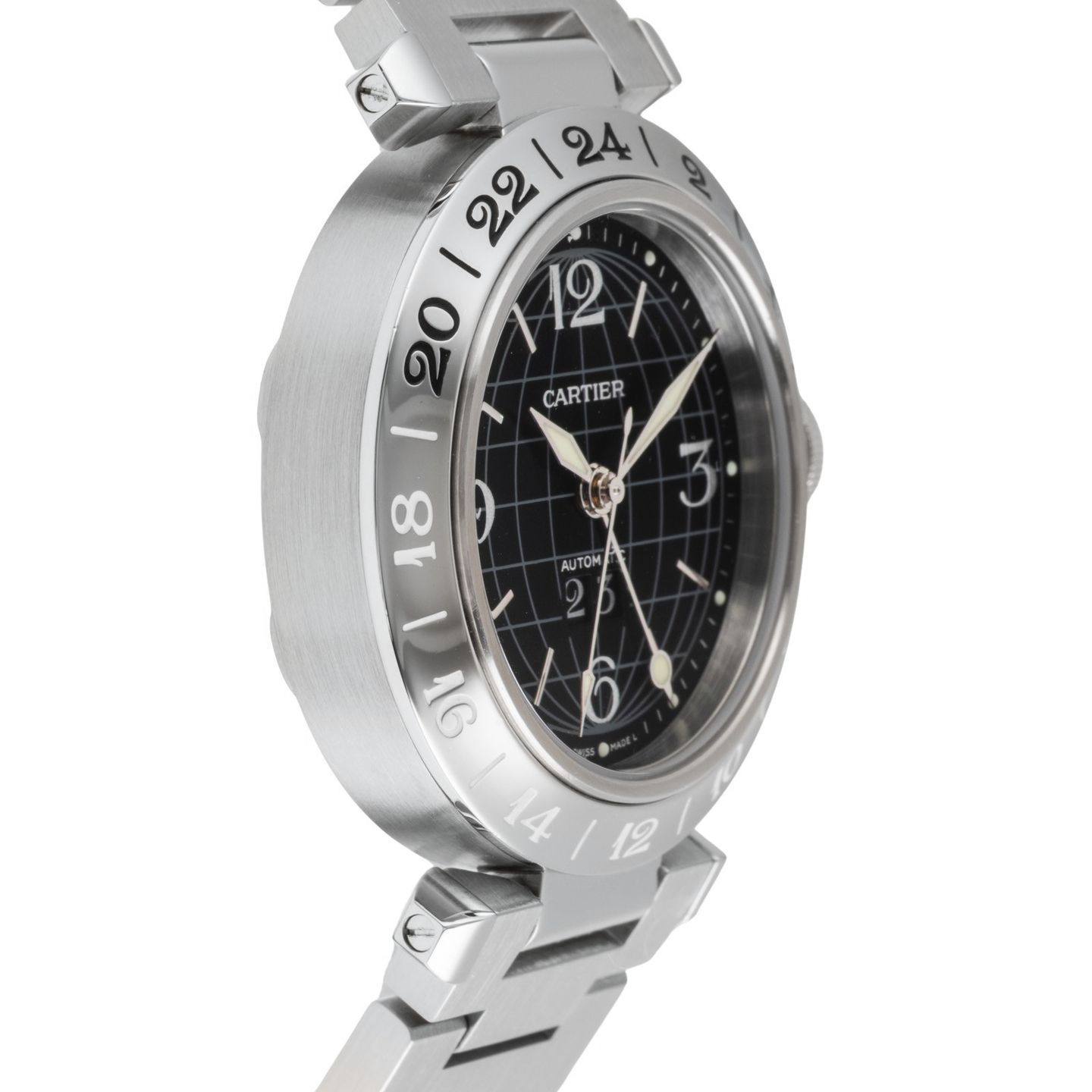 Cartier Pasha C W31049M7 (2005) - Zwart wijzerplaat 35mm Staal (7/8)