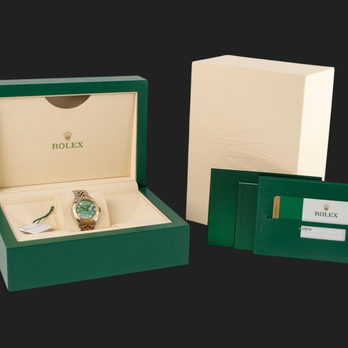 Rolex Lady-Datejust 279173 (2018) - Green dial 28 mm Gold/Steel case (8/8)
