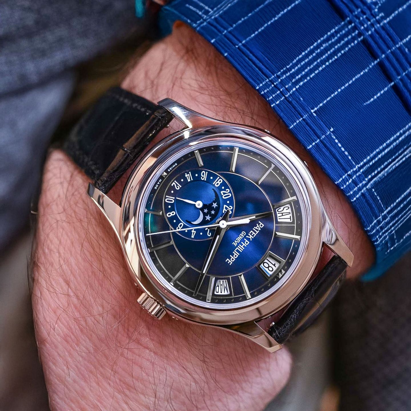 Patek Philippe Annual Calendar 5205G-013 (2019) - Blauw wijzerplaat 40mm Witgoud (6/7)