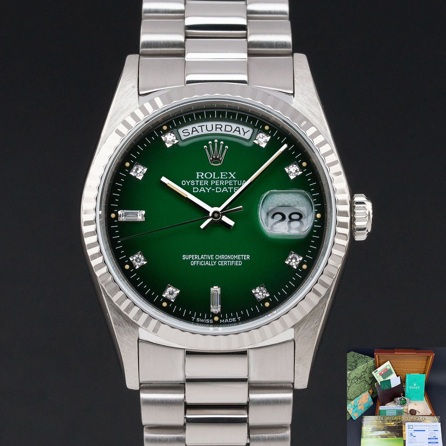 Rolex Day-Date 36 18239 (1993) - Groen wijzerplaat 36mm Witgoud (1/8)