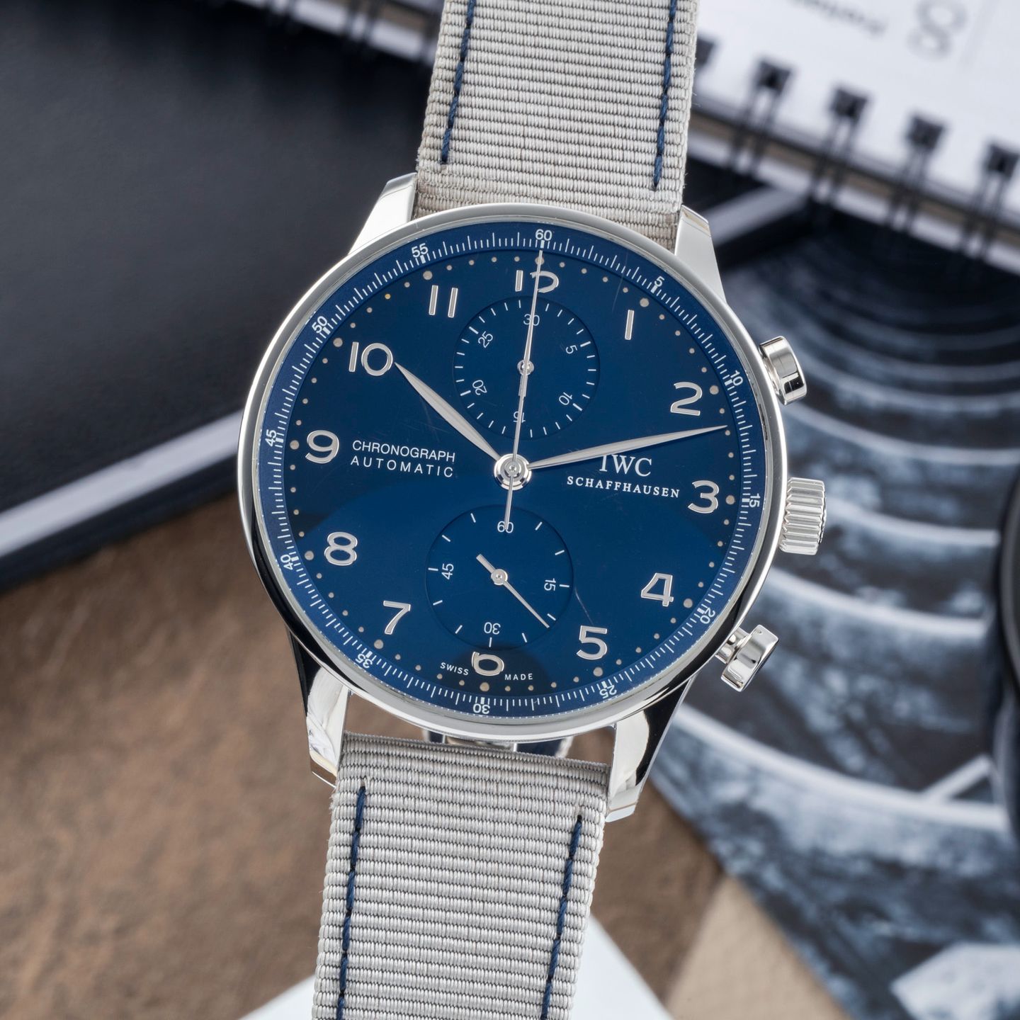 IWC Portuguese Chronograph IW371491 (Onbekend (willekeurig serienummer)) - Blauw wijzerplaat 41mm Staal (3/8)