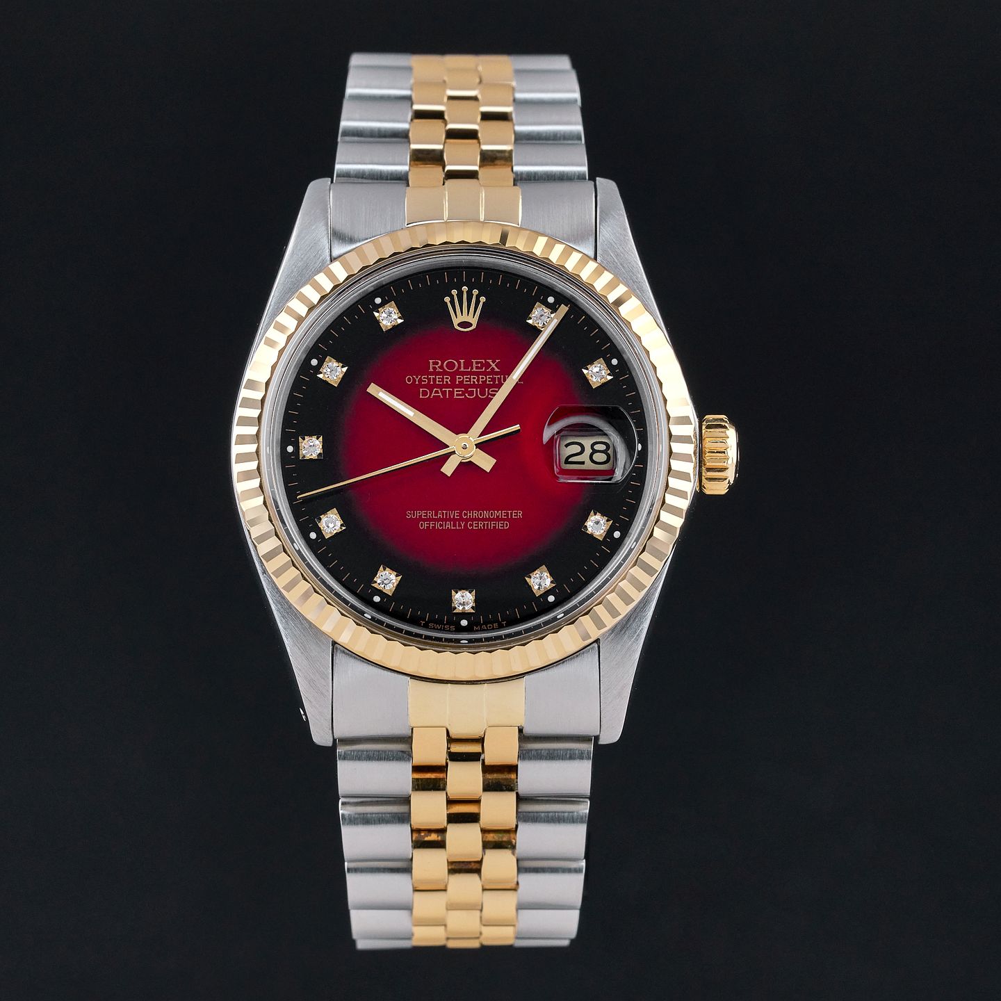 Rolex Datejust 36 16013 (1988) - Red dial 36 mm Gold/Steel case (3/7)