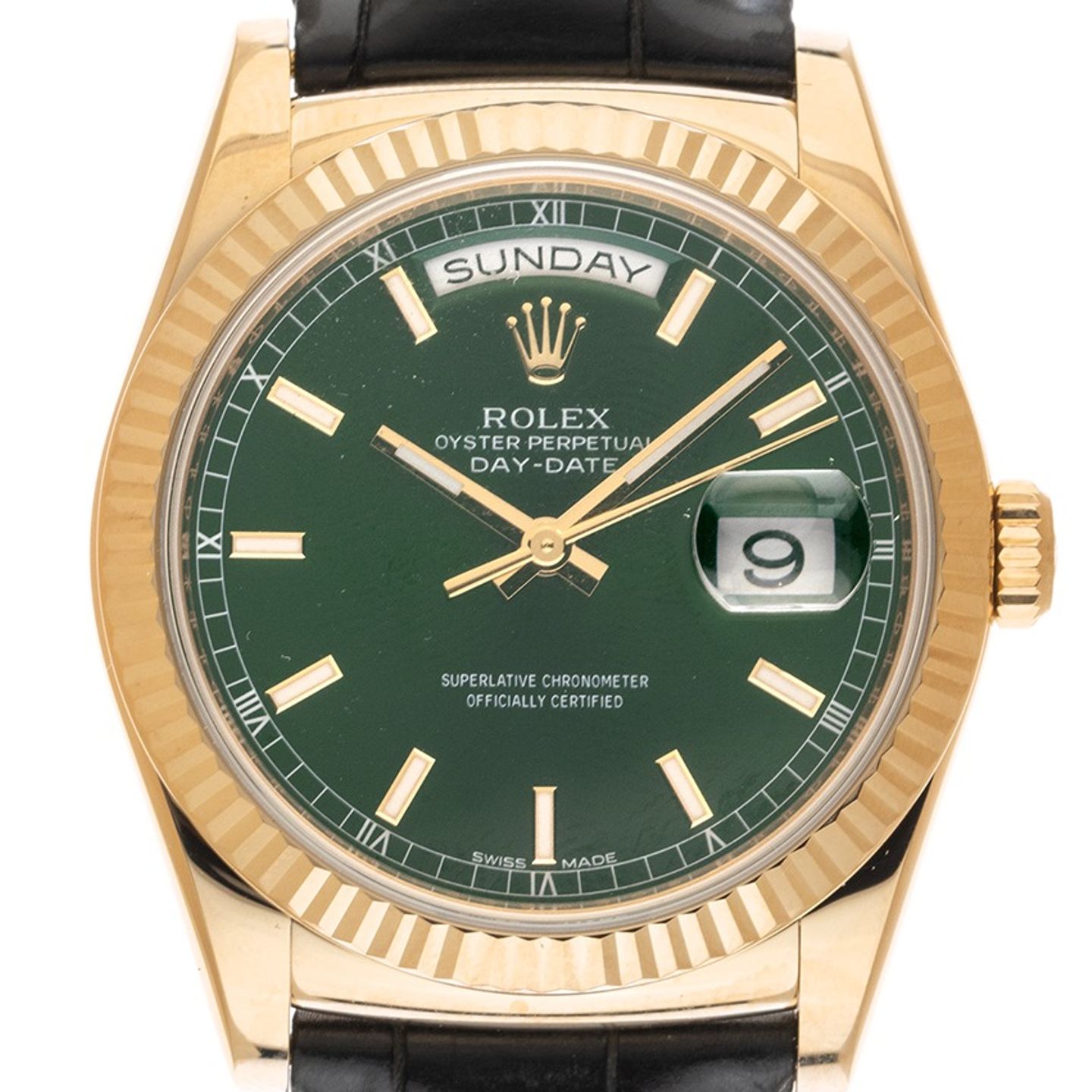 Rolex Day-Date 36 118138 (2017) - Green dial 36 mm Yellow Gold case (1/8)