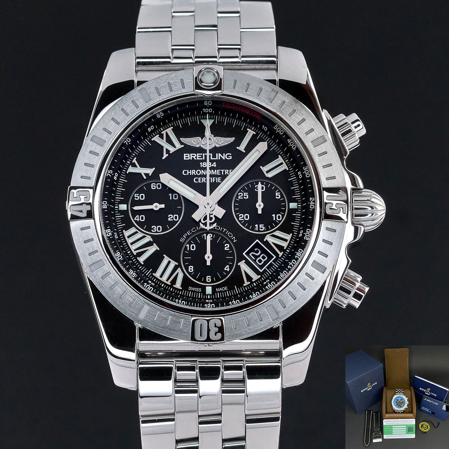 Breitling Chronomat 44 AB0115 (Unknown (random serial)) - Black dial 44 mm Steel case (1/8)