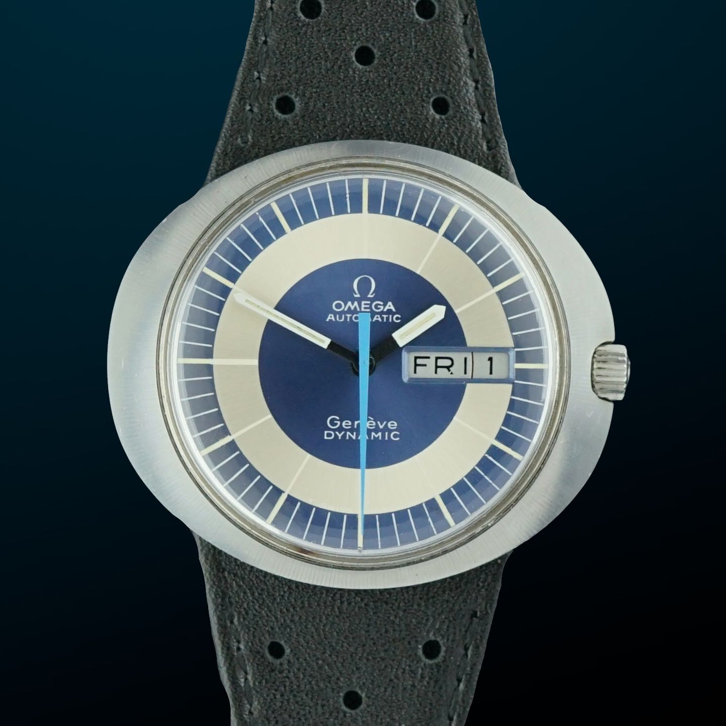 Omega Genève 166.079 (1969) - Blue dial 41 mm Steel case (1/8)