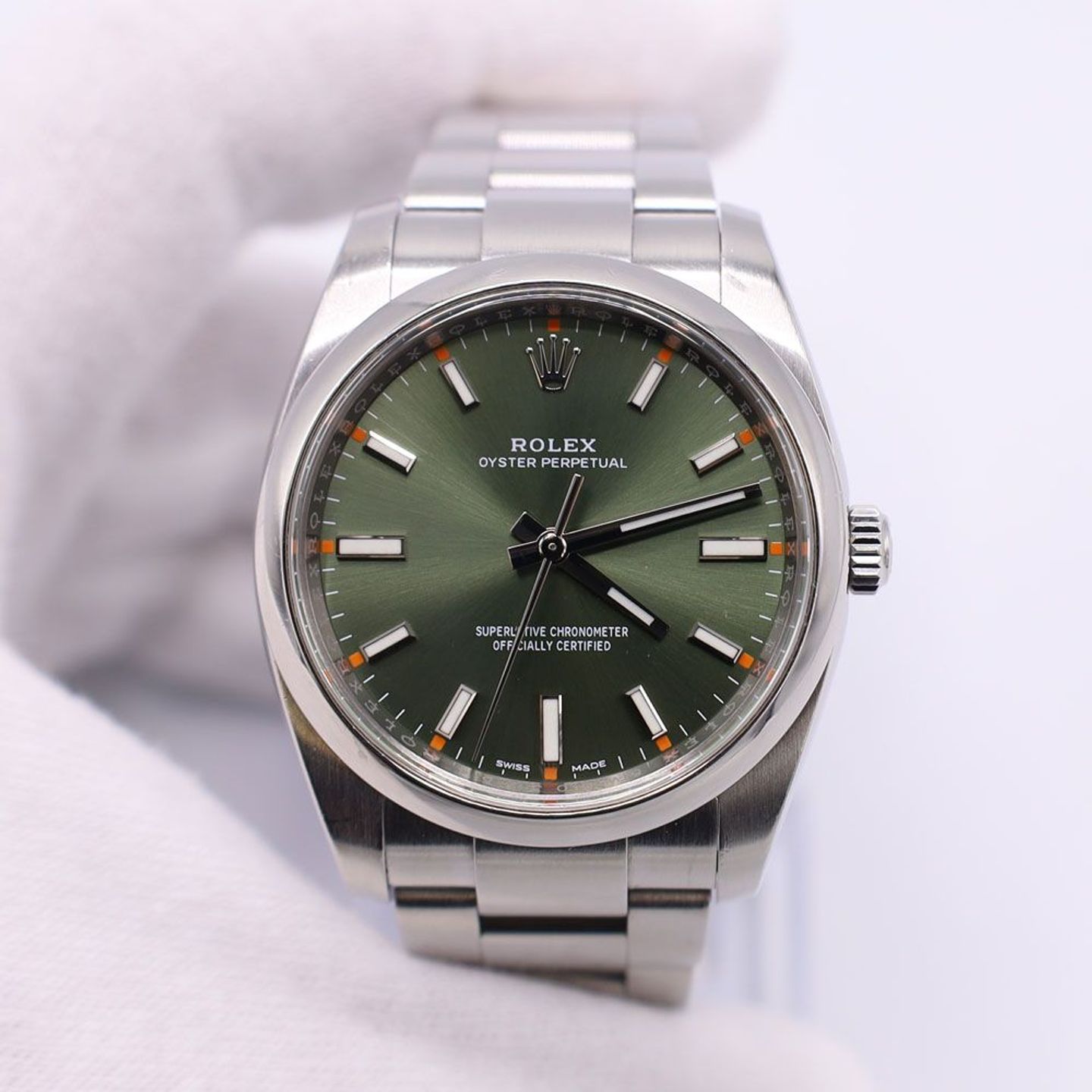 Rolex Oyster Perpetual 114200 (Unknown (random serial)) - Green dial 34 mm Steel case (4/5)