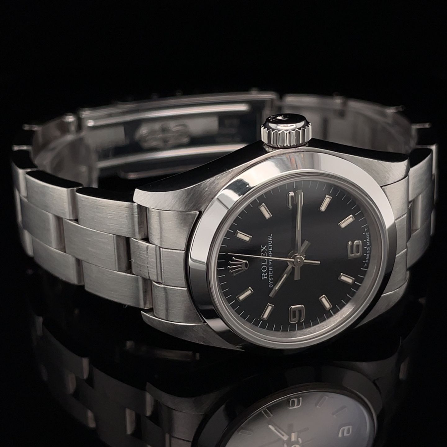 Rolex Oyster Perpetual 67180 (1997) - Black dial 26 mm Steel case (7/8)