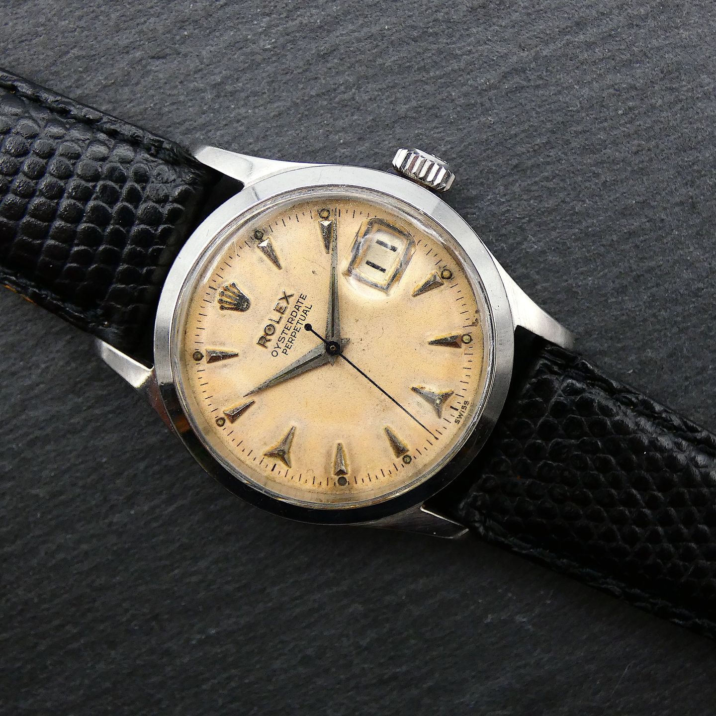 Rolex Oyster Perpetual Date 6518 (1954) - Black dial 34 mm Steel case (4/5)