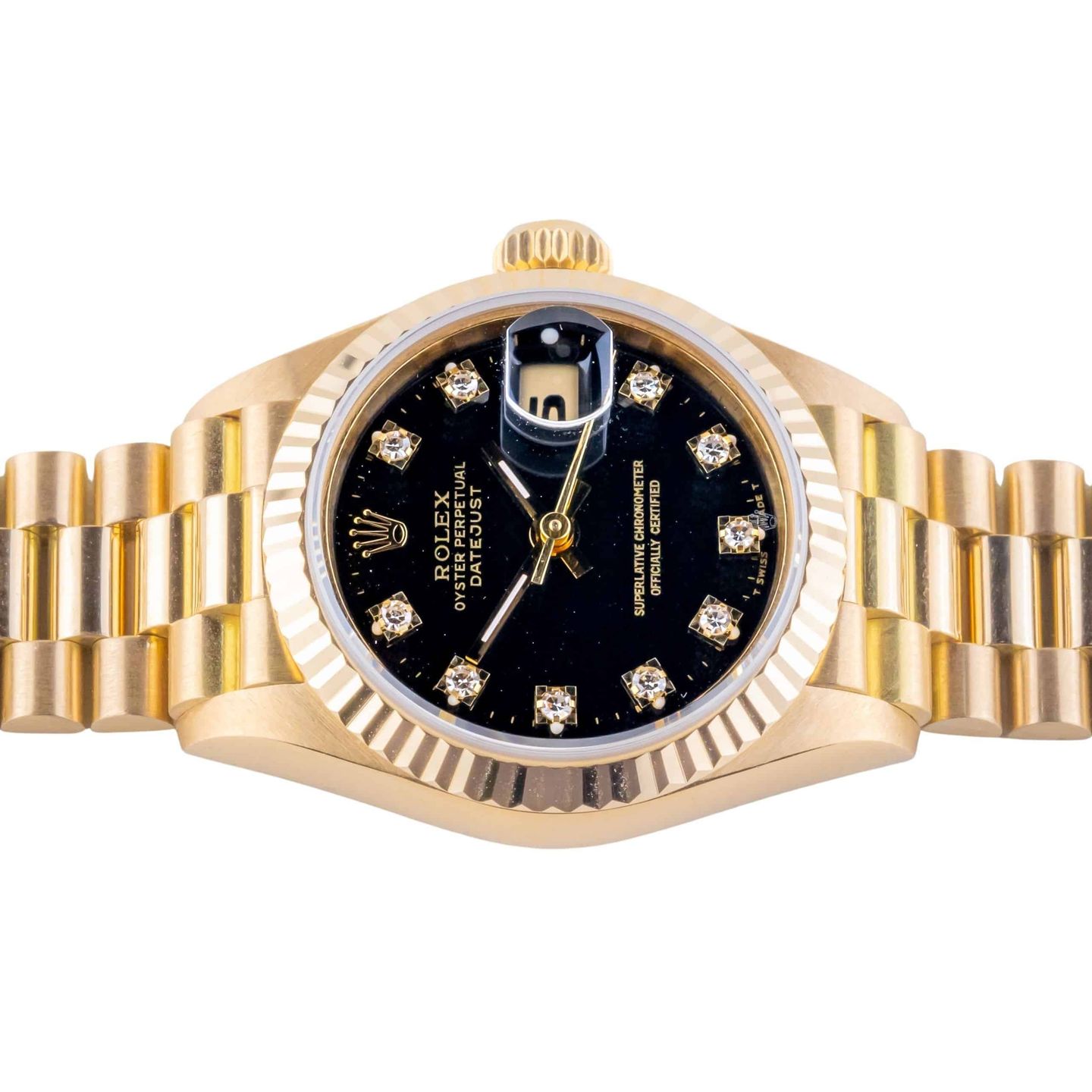 Rolex Lady-Datejust 69178 (1989) - Black dial 26 mm Yellow Gold case (5/8)