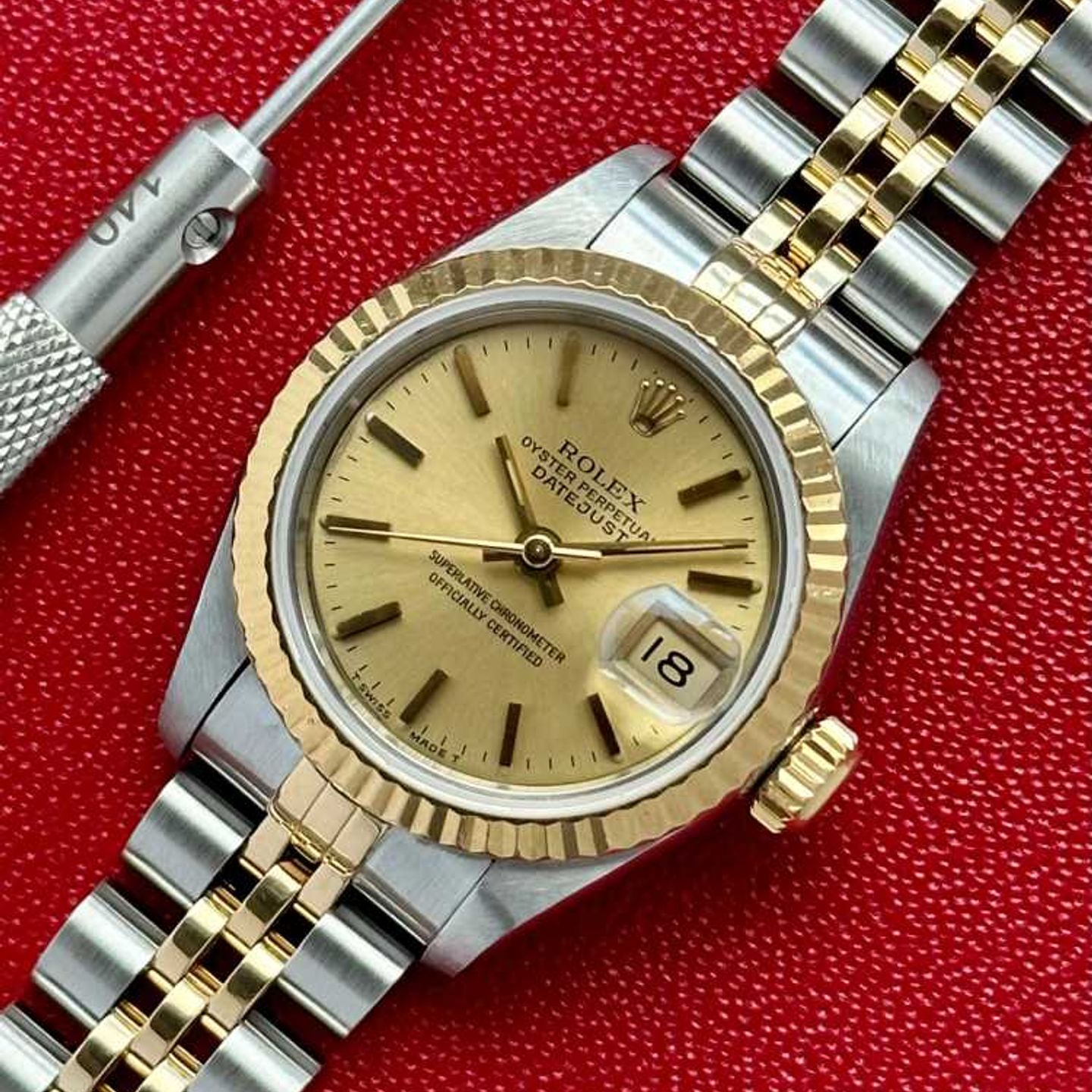 Rolex Lady-Datejust 69173 (1993) - Gold dial 26 mm Gold/Steel case (5/8)