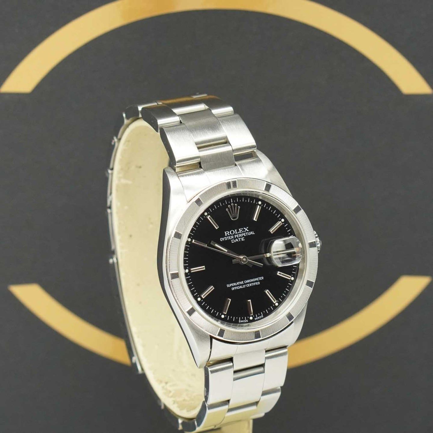 Rolex Oyster Perpetual Date 15210 (2001) - Zwart wijzerplaat 34mm Staal (2/7)
