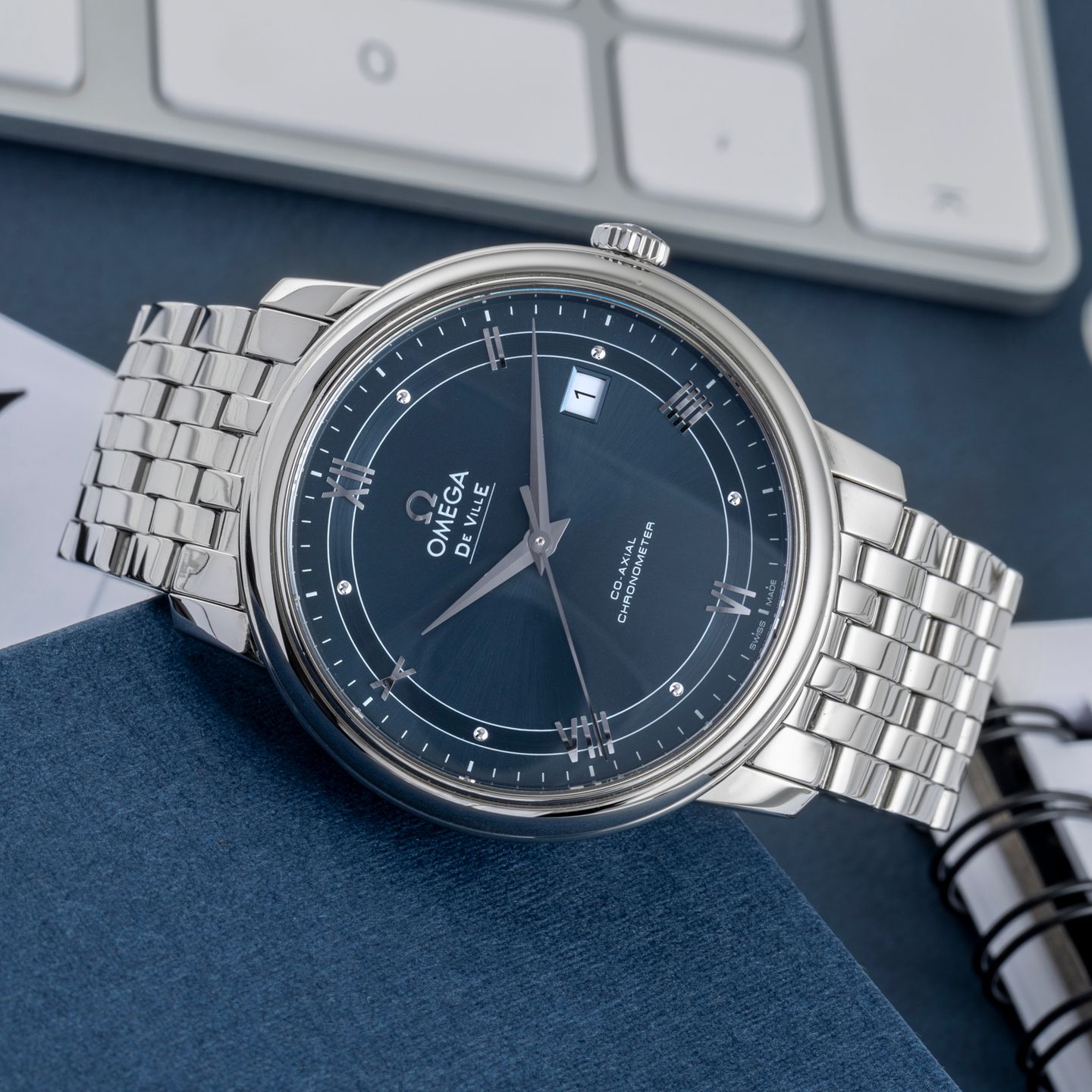 Omega De Ville Prestige 424.10.40.20.03.002 (2007) - Blauw wijzerplaat 40mm Staal (2/8)