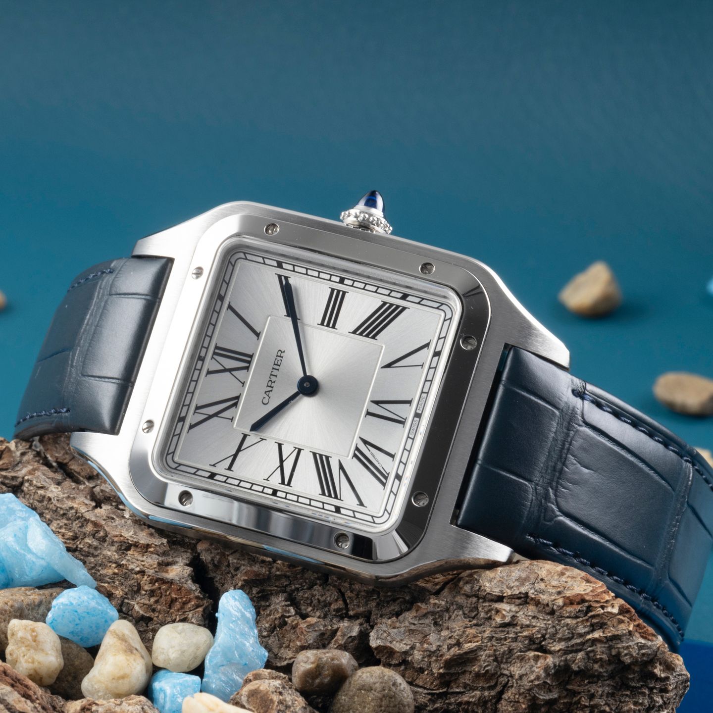 Cartier Santos Dumont WSSA0032 (Onbekend (willekeurig serienummer)) - Zilver wijzerplaat 47mm Staal (2/8)