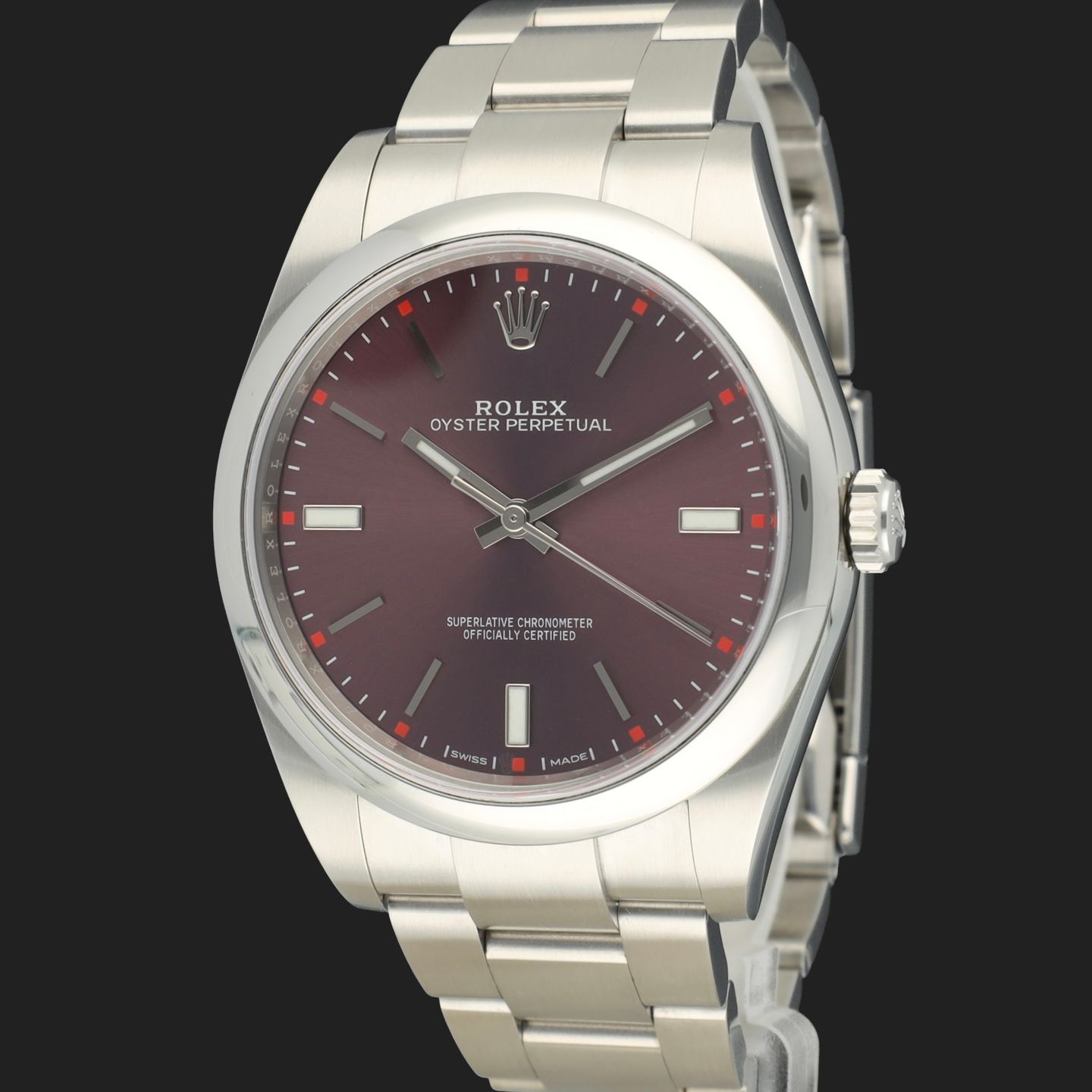 Rolex Oyster Perpetual 39 114300 (2015) - Rood wijzerplaat 39mm Staal (1/8)