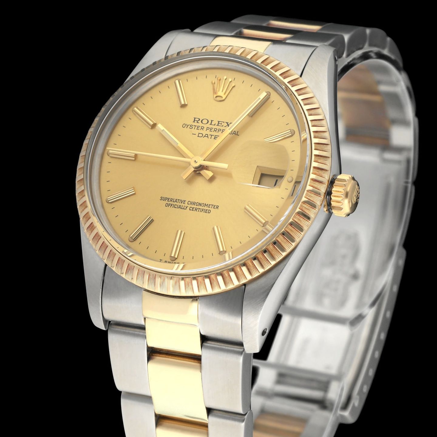 Rolex Oyster Perpetual Date 15053 (1982) - Champagne dial 34 mm Gold/Steel case (6/7)