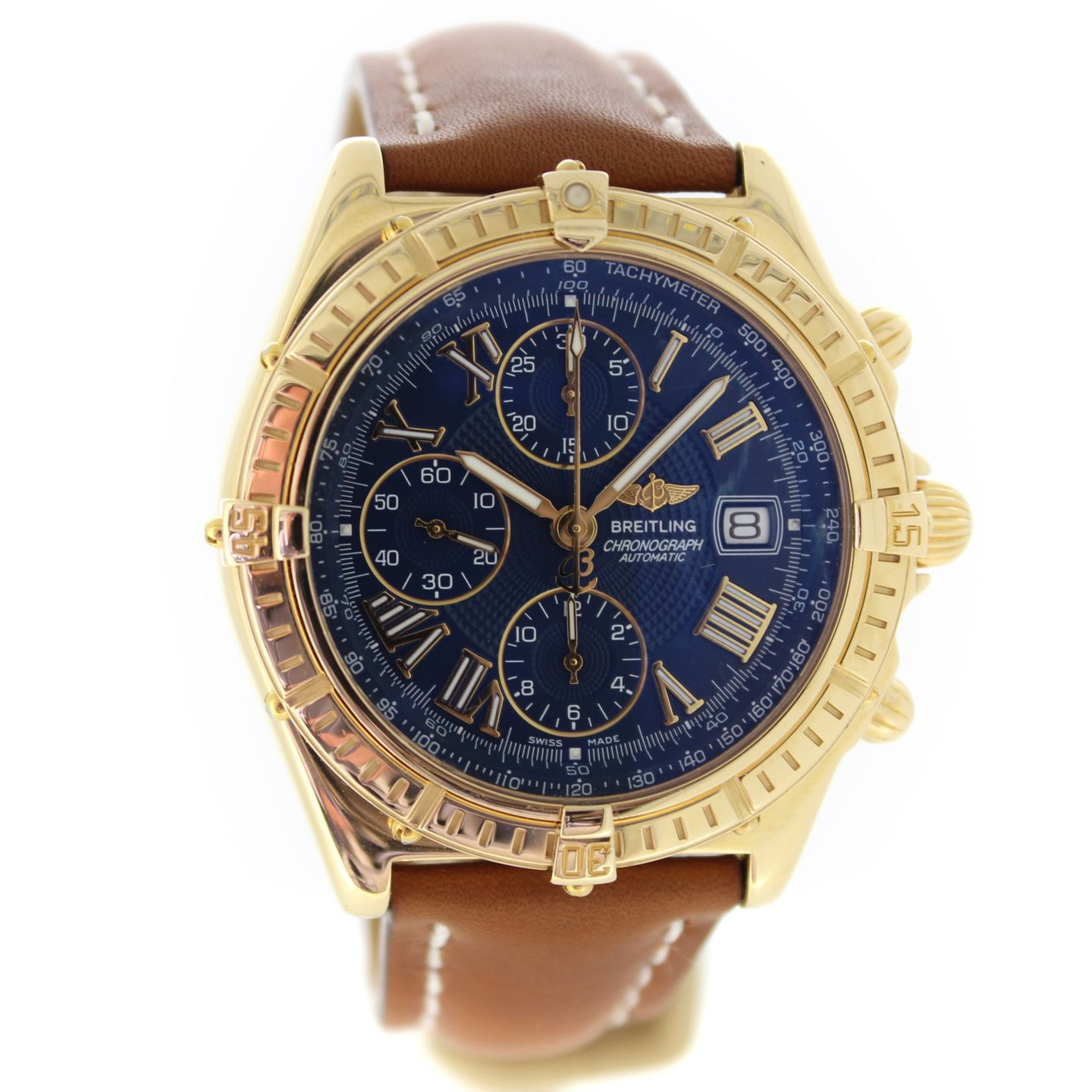 Breitling Crosswind Chronograph K13055 (Unknown (random serial)) - Blue dial 44 mm Yellow Gold case (7/7)