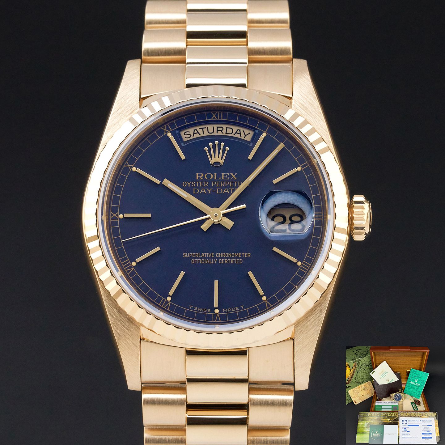 Rolex Day-Date 36 18238 (1991) - Blauw wijzerplaat 36mm Geelgoud (1/8)