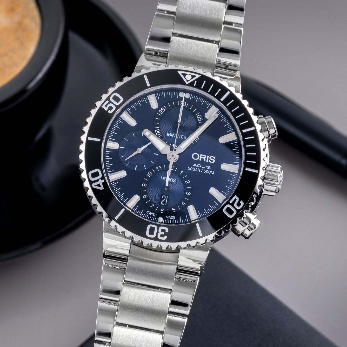 Oris Aquis Chronograph 01 774 7743 4155-07 8 24 05PEB (Onbekend (willekeurig serienummer)) - Blauw wijzerplaat 46mm Staal (3/8)