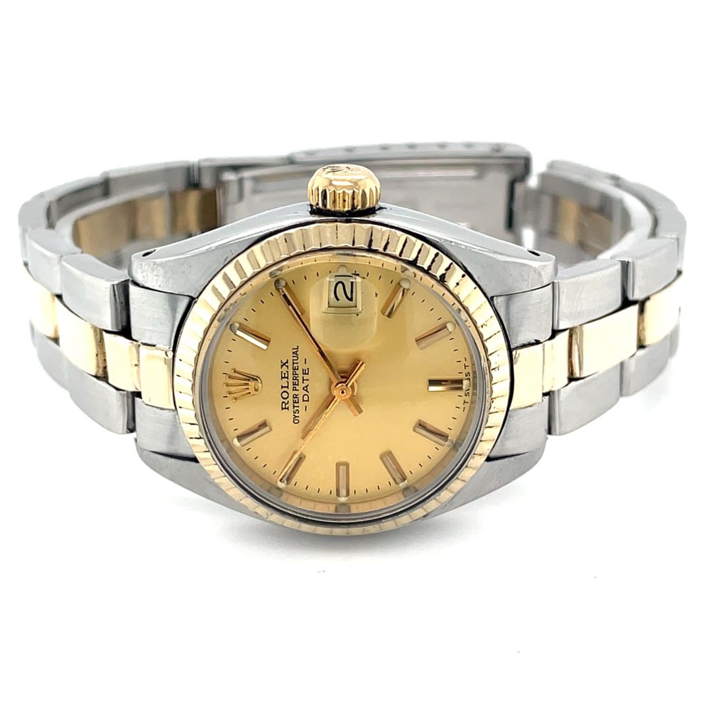 Rolex Oyster Perpetual Lady Date 6517 (1969) - Champagne wijzerplaat 26mm Goud/Staal (1/8)