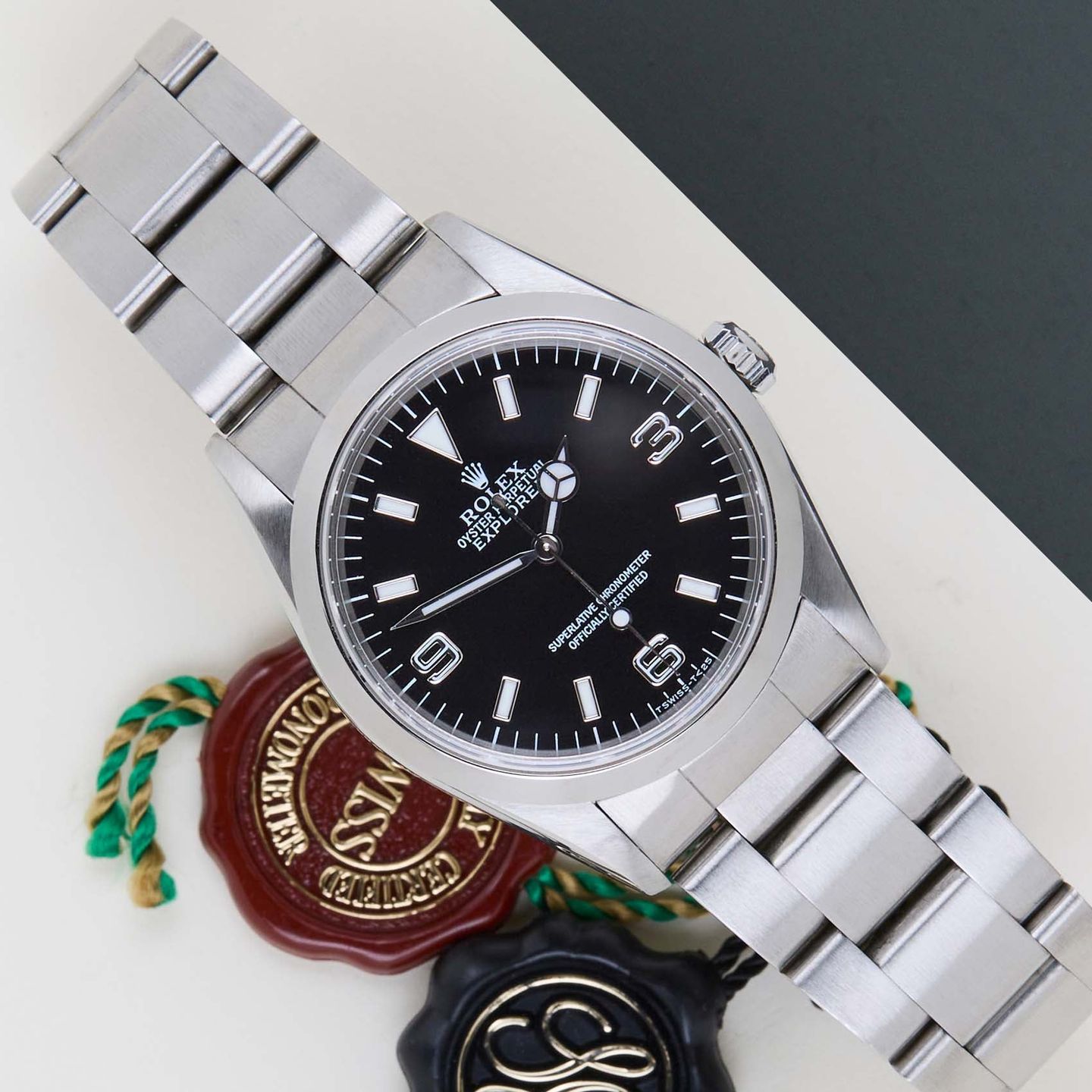 Rolex Explorer 14270 (1998) - Zwart wijzerplaat 36mm Staal (1/8)