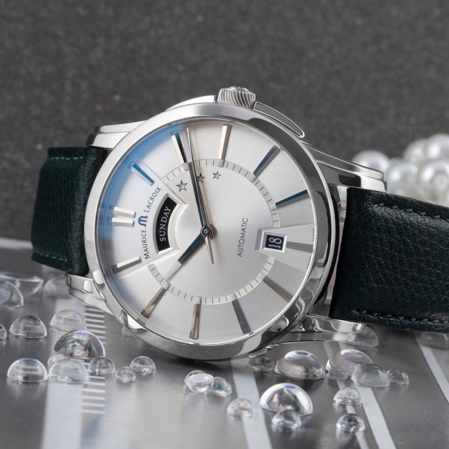 Maurice Lacroix Pontos Day Date PT6158-PS101-13E (2010) - Silver dial 40 mm Steel case (2/8)