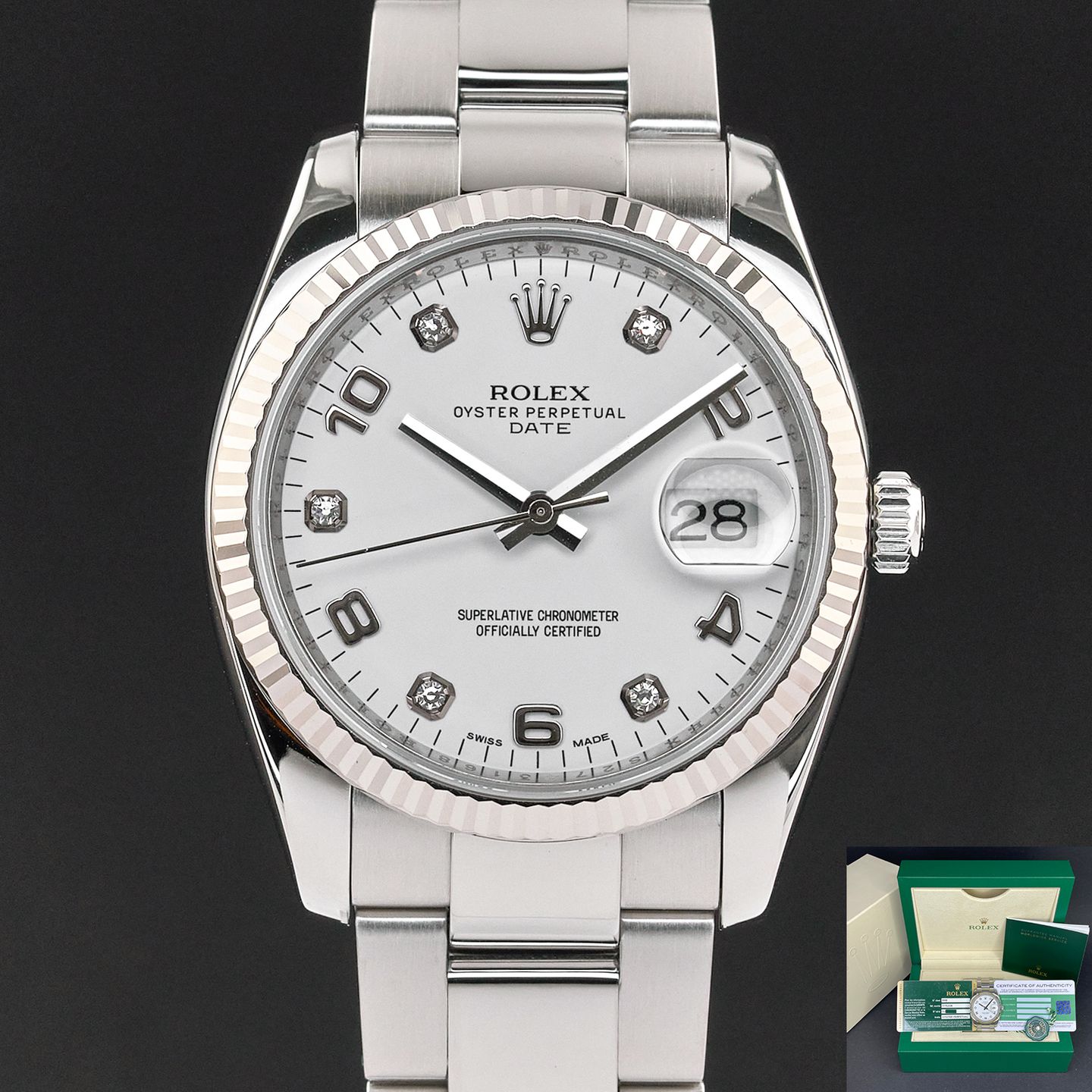 Rolex Oyster Perpetual Date 115234 (2015) - Wit wijzerplaat 34mm Staal (1/8)