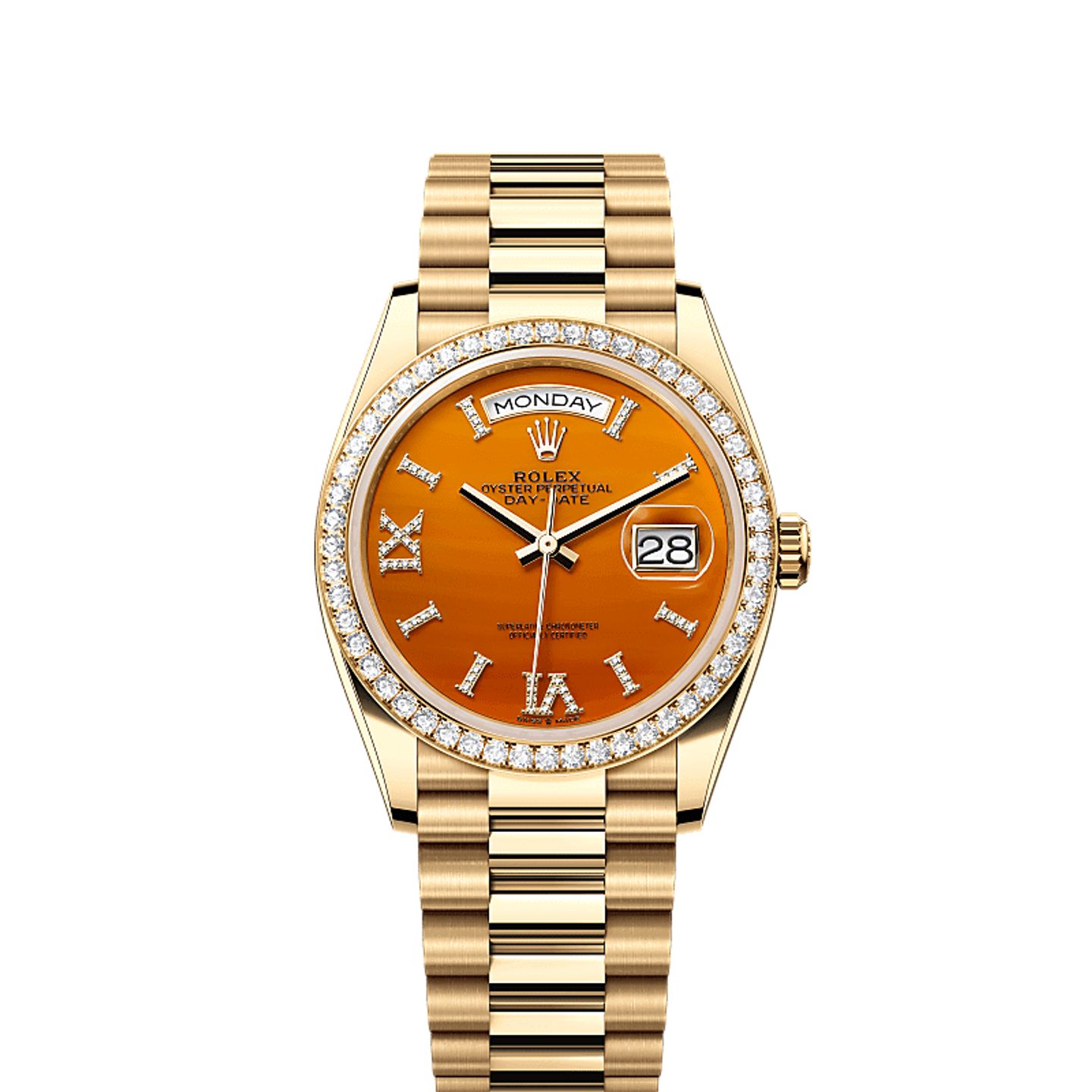 Rolex Day-Date 36 128348RBR (2025) - Oranje wijzerplaat 36mm Geelgoud (1/1)
