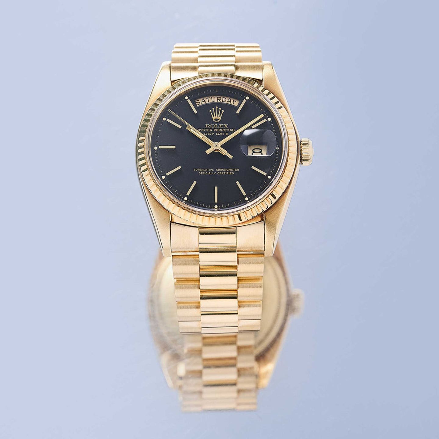 Rolex Day-Date 36 18038 (1974) - Black dial 36 mm Yellow Gold case (1/8)