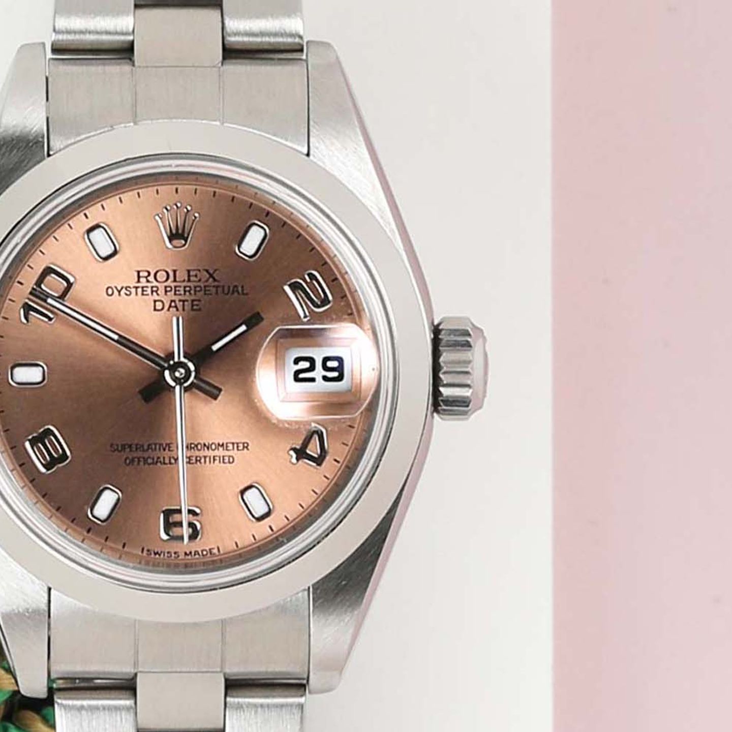 Rolex Oyster Perpetual Lady Date 79160 (2000) - Roze wijzerplaat 26mm Staal (5/7)