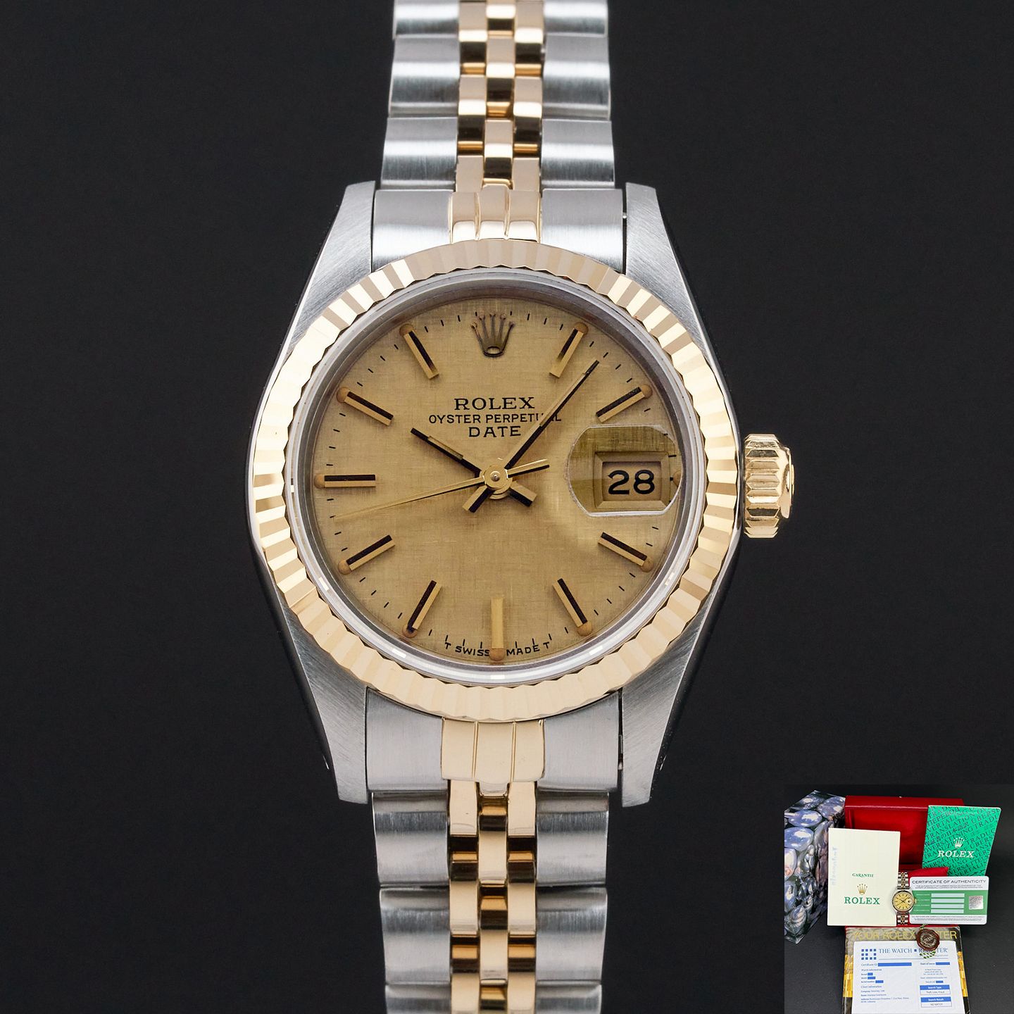 Rolex Lady-Datejust 69173 (1985) - Champagne wijzerplaat 26mm Goud/Staal (1/8)