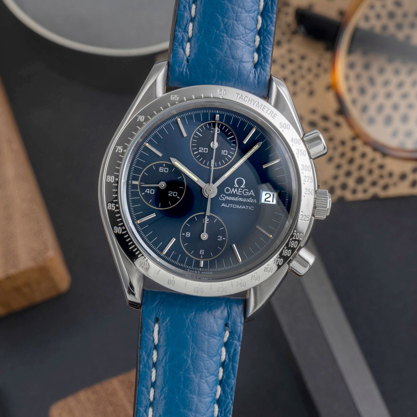 Omega Speedmaster Date 3511.80.00 (1999) - Blauw wijzerplaat 39mm Staal (3/8)