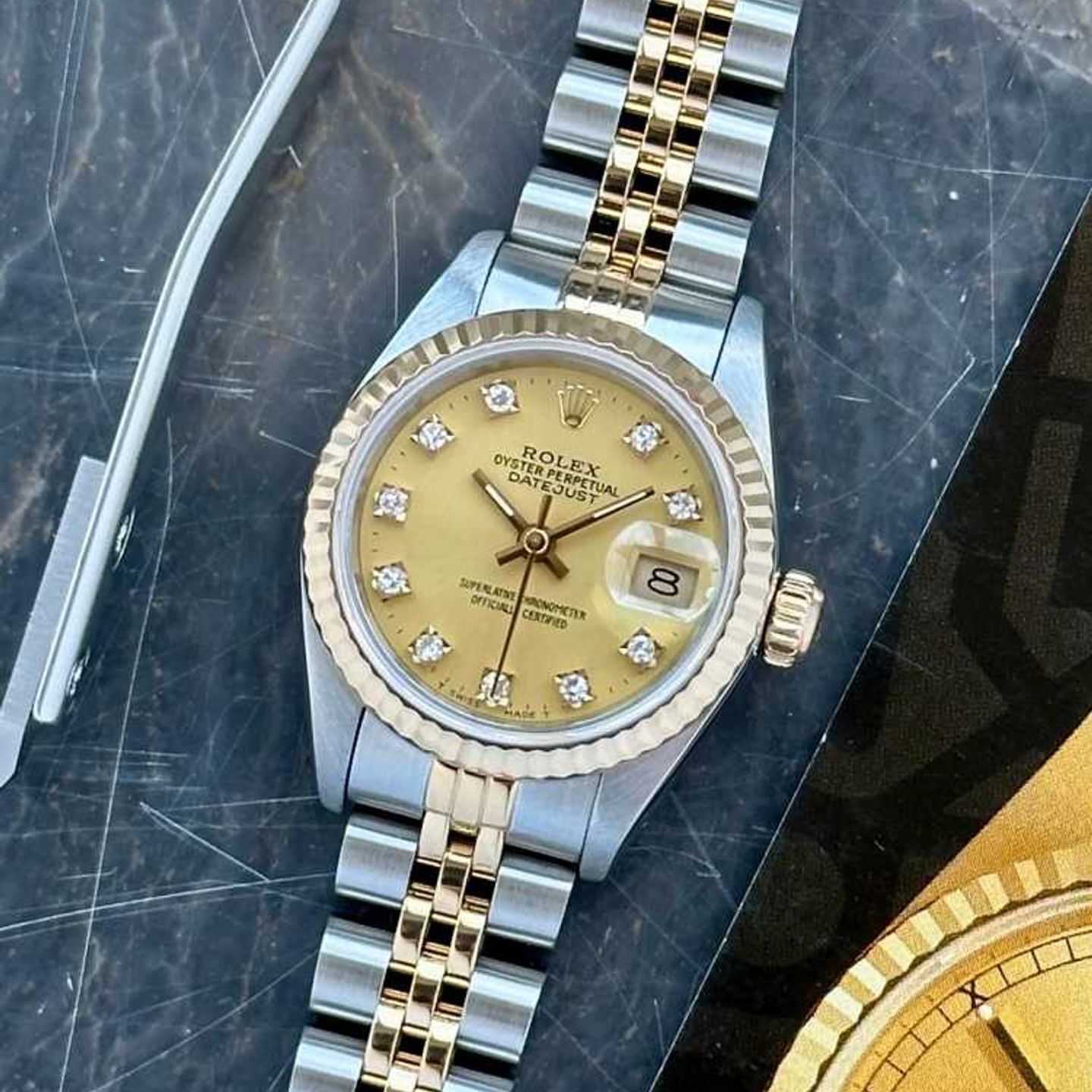 Rolex Lady-Datejust 69173G (1990) - Gold dial 26 mm Gold/Steel case (1/8)