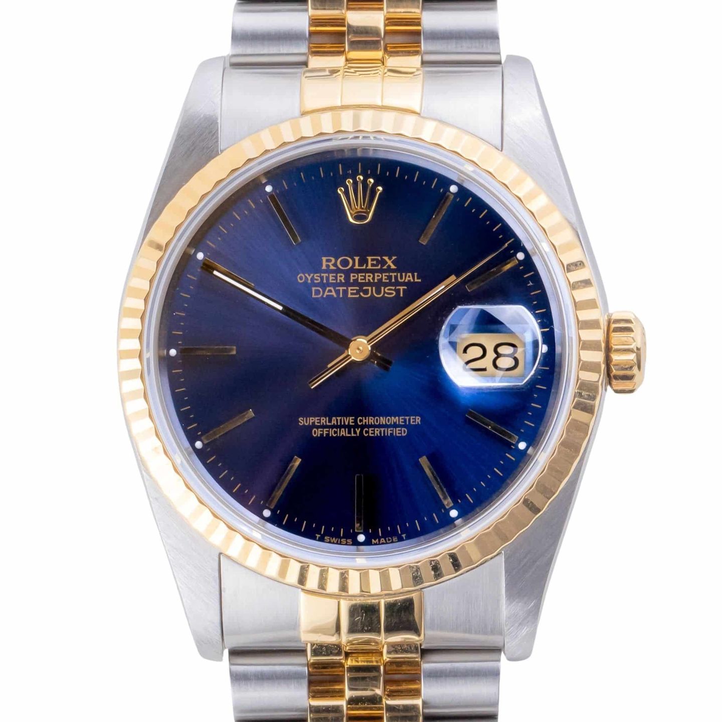 Rolex Datejust 36 16233 (1990) - Blue dial 36 mm Gold/Steel case (3/8)
